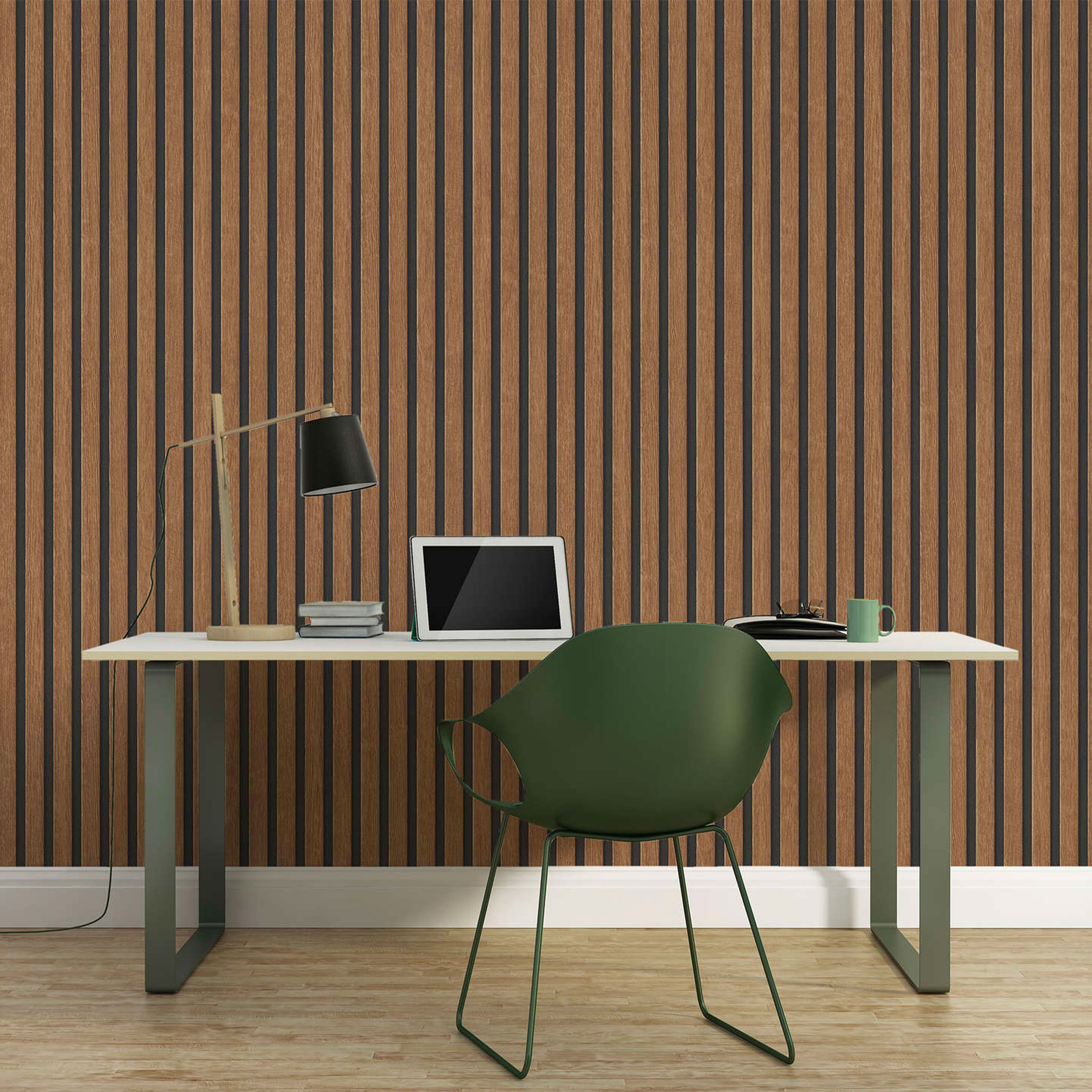 Rotolo da 5 mq di Carta da Parati LAMELLI LEGNO MILLERIGHE 3D effetto Boiserie ROVERE BRUNO - Eternal Parquet