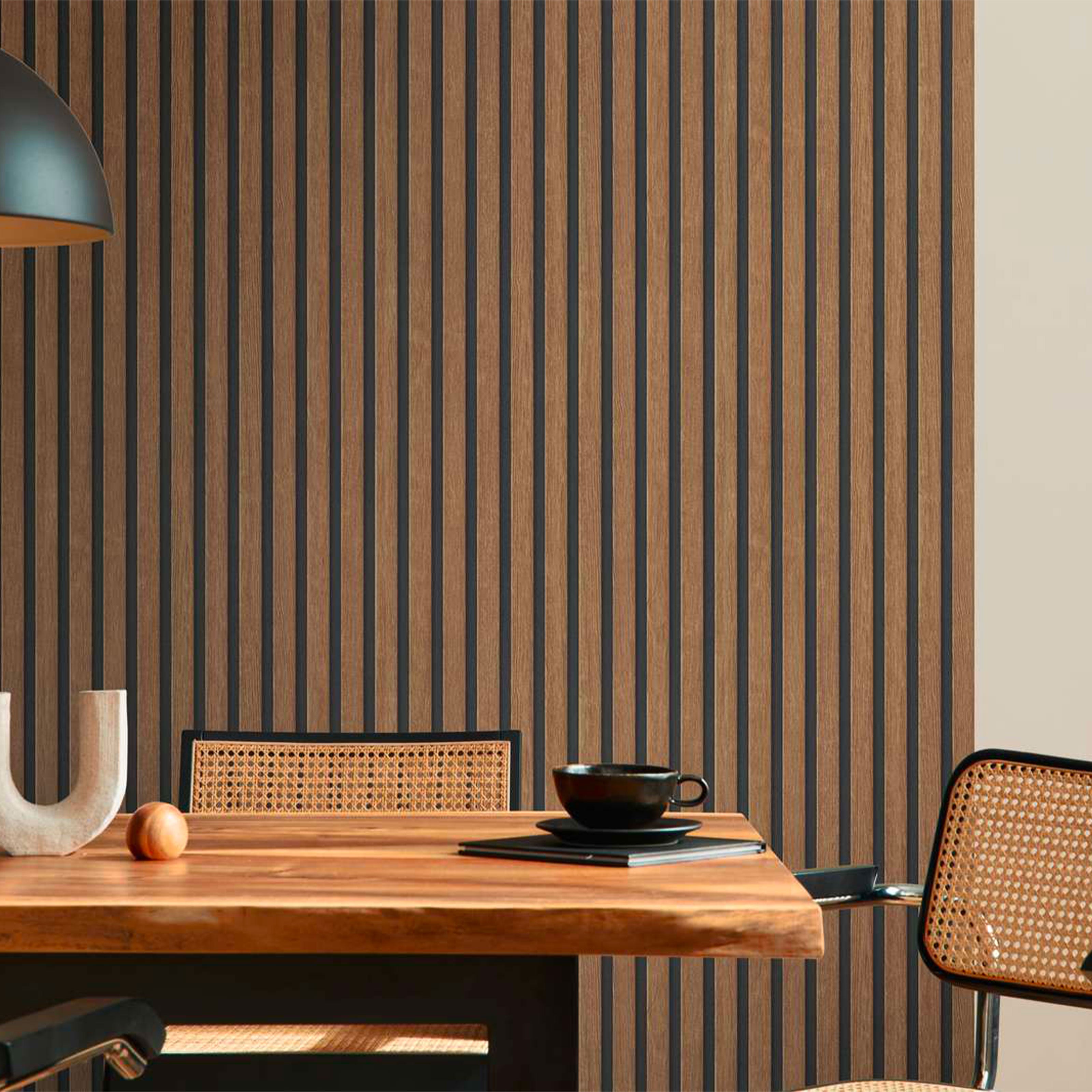 Rotolo da 5 mq di Carta da Parati LAMELLI LEGNO MILLERIGHE 3D effetto Boiserie ROVERE BRUNO - Eternal Parquet