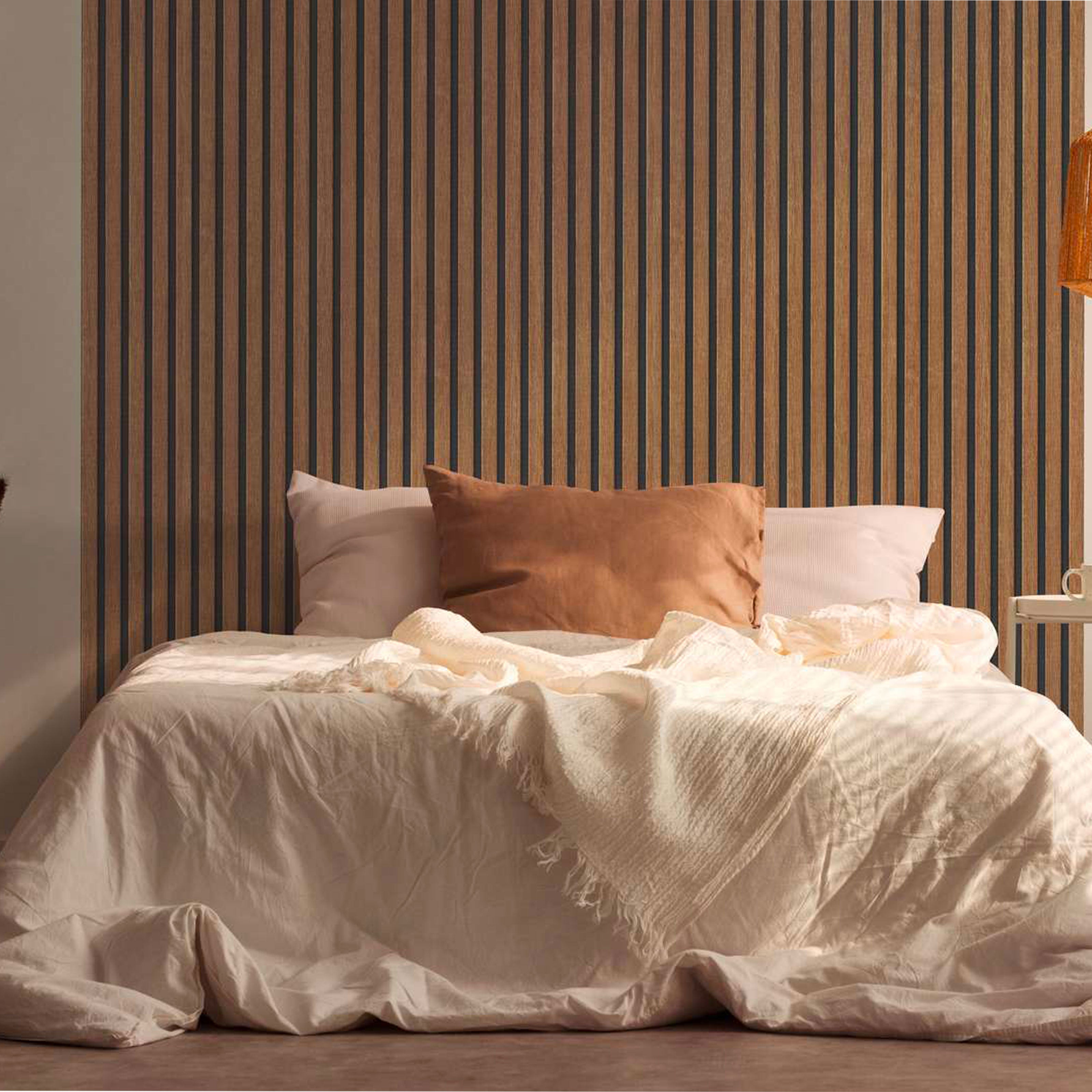 Rotolo da 5 mq di Carta da Parati LAMELLI LEGNO MILLERIGHE 3D effetto Boiserie ROVERE BRUNO - Eternal Parquet