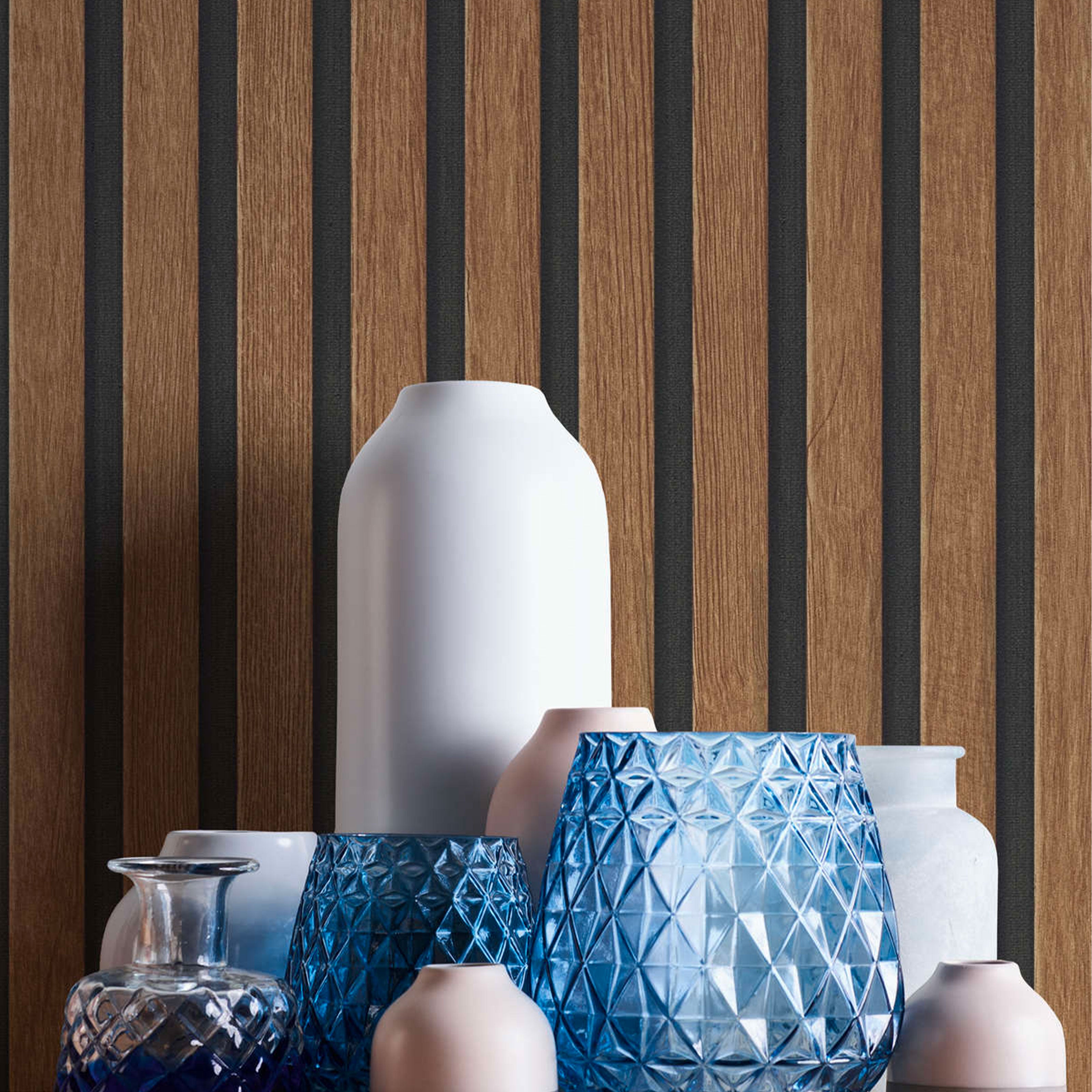 Rotolo da 5 mq di Carta da Parati LAMELLI LEGNO MILLERIGHE 3D effetto Boiserie ROVERE BRUNO - Eternal Parquet