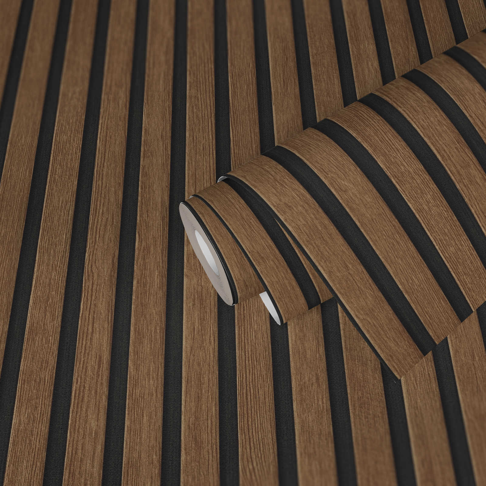 Rotolo da 5 mq di Carta da Parati LAMELLI LEGNO MILLERIGHE 3D effetto Boiserie ROVERE BRUNO - Eternal Parquet