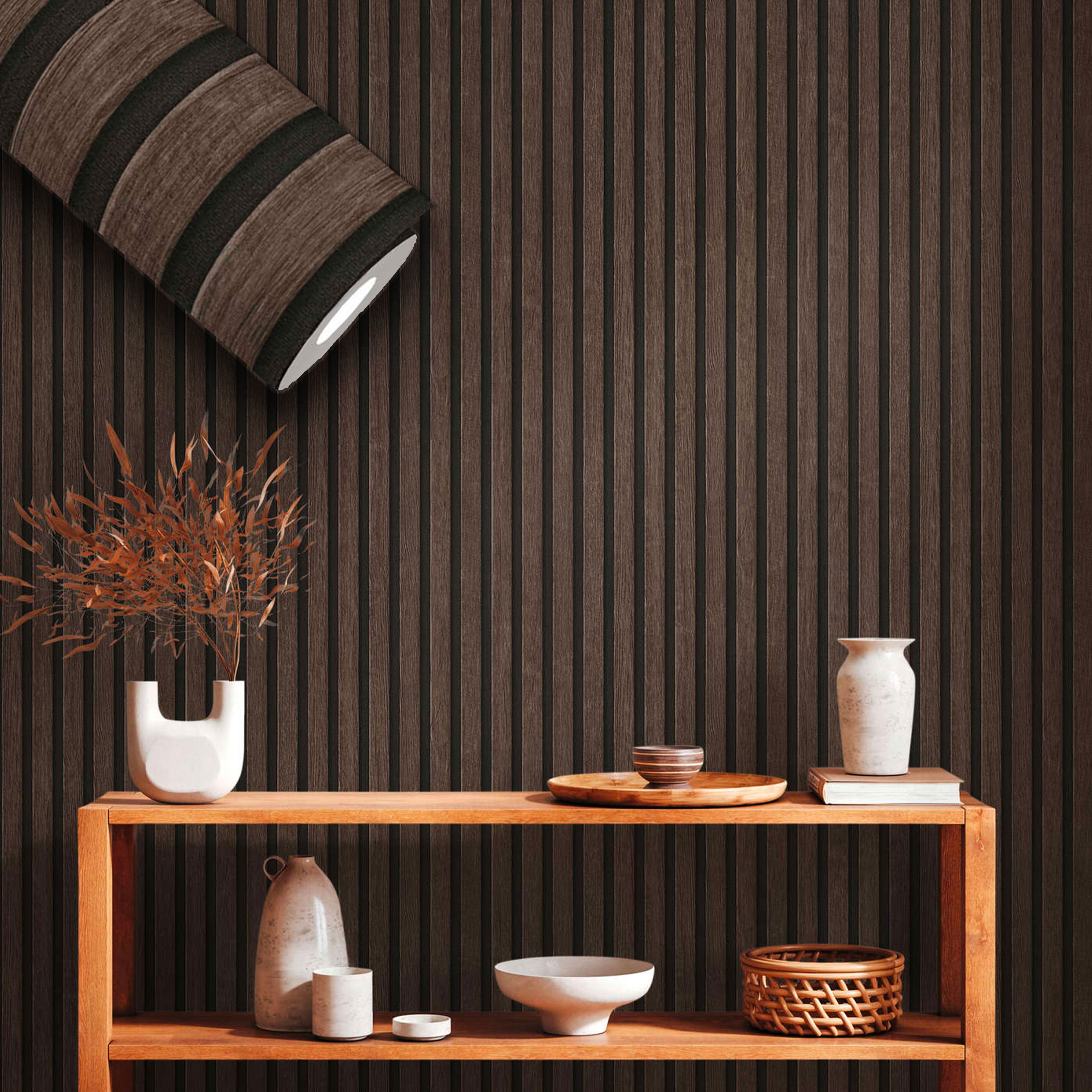 Rotolo da 5 mq di Carta da Parati LAMELLI LEGNO MILLERIGHE 3D effetto Boiserie ROVERE THERMO - Eternal Parquet