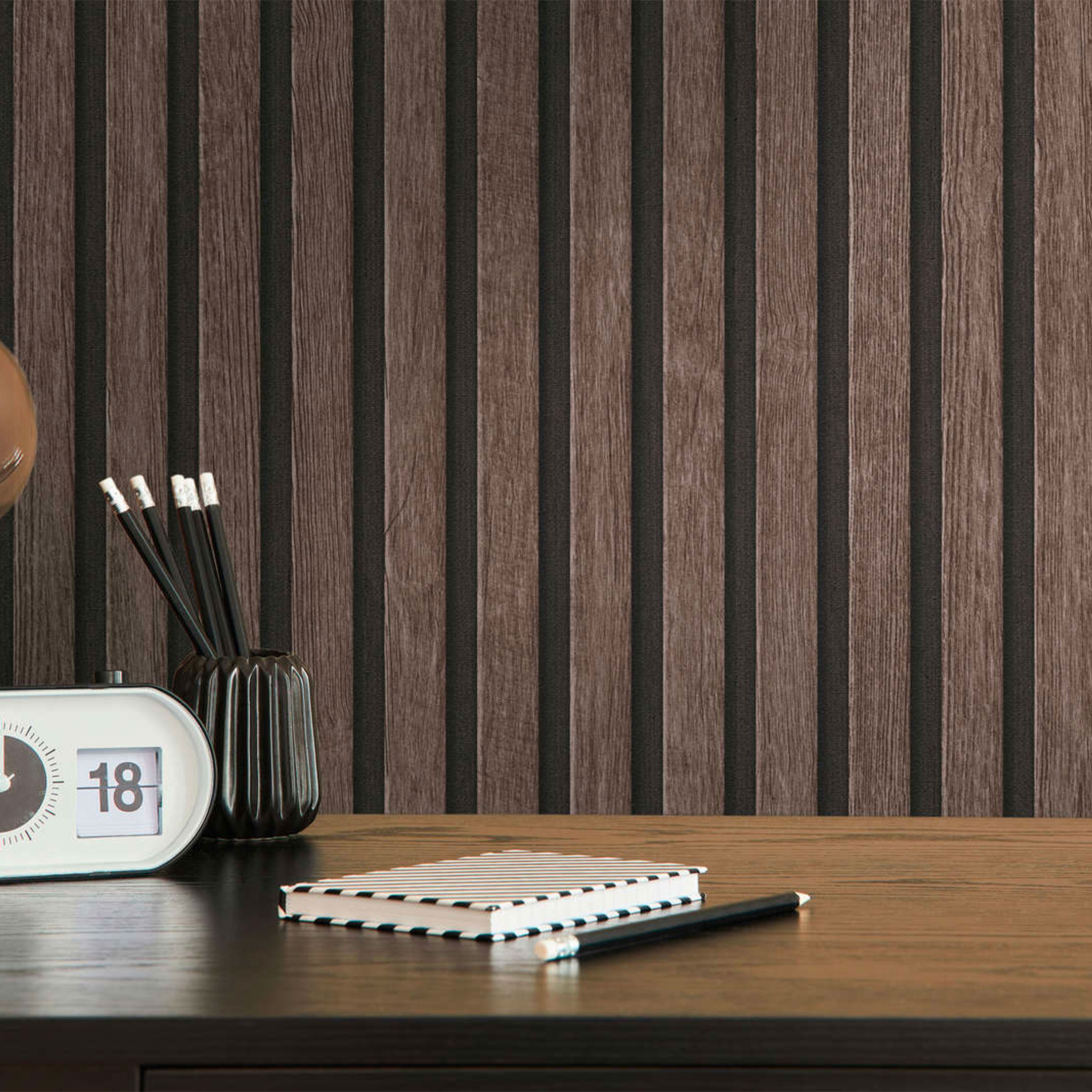 Rotolo da 5 mq di Carta da Parati LAMELLI LEGNO MILLERIGHE 3D effetto Boiserie ROVERE THERMO - Eternal Parquet