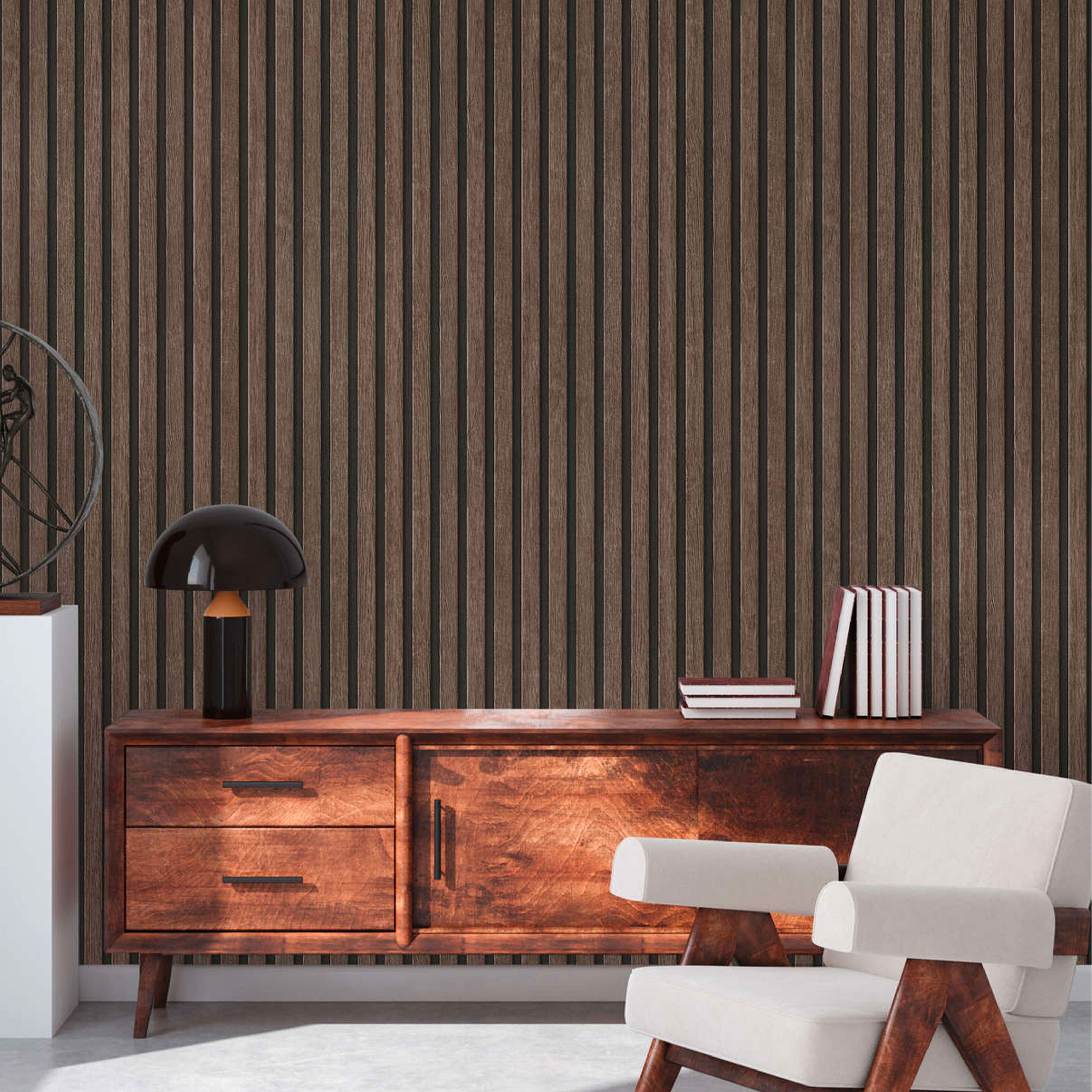 Rotolo da 5 mq di Carta da Parati LAMELLI LEGNO MILLERIGHE 3D effetto Boiserie ROVERE THERMO - Eternal Parquet