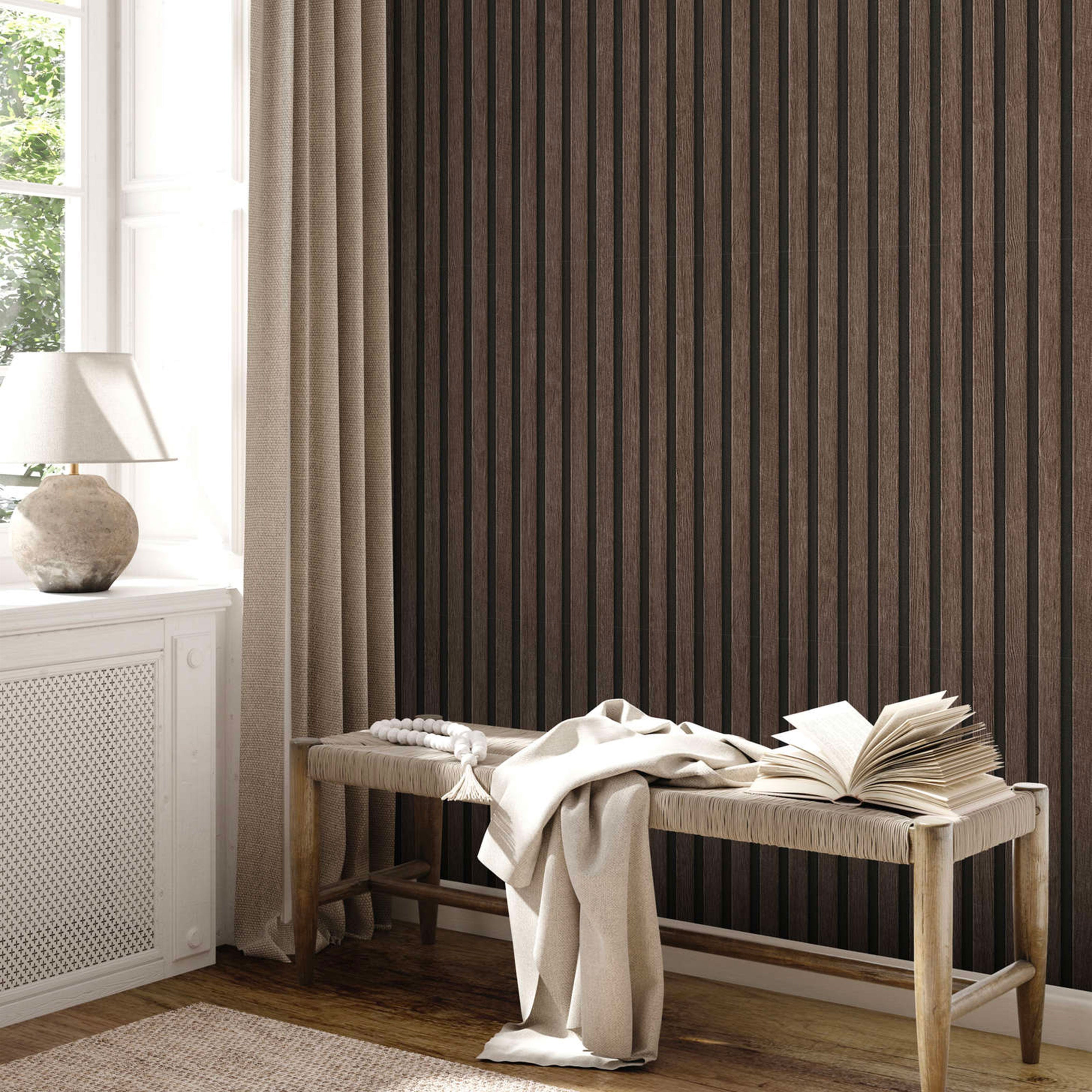 Rotolo da 5 mq di Carta da Parati LAMELLI LEGNO MILLERIGHE 3D effetto Boiserie ROVERE THERMO - Eternal Parquet