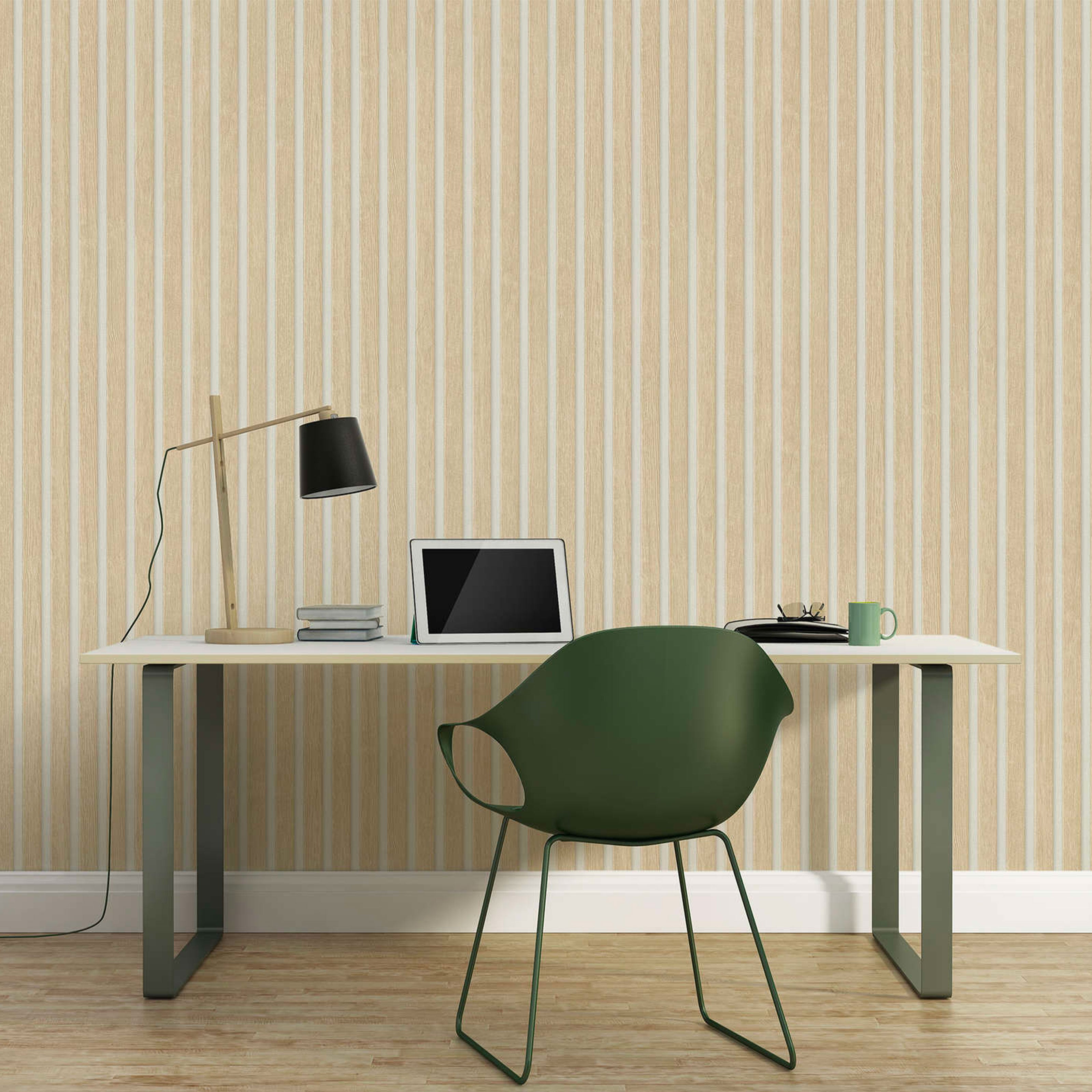 Rotolo da 5 mq di Carta da Parati LAMELLI LEGNO MILLERIGHE 3D effetto Boiserie SBIANCATO - Eternal Parquet