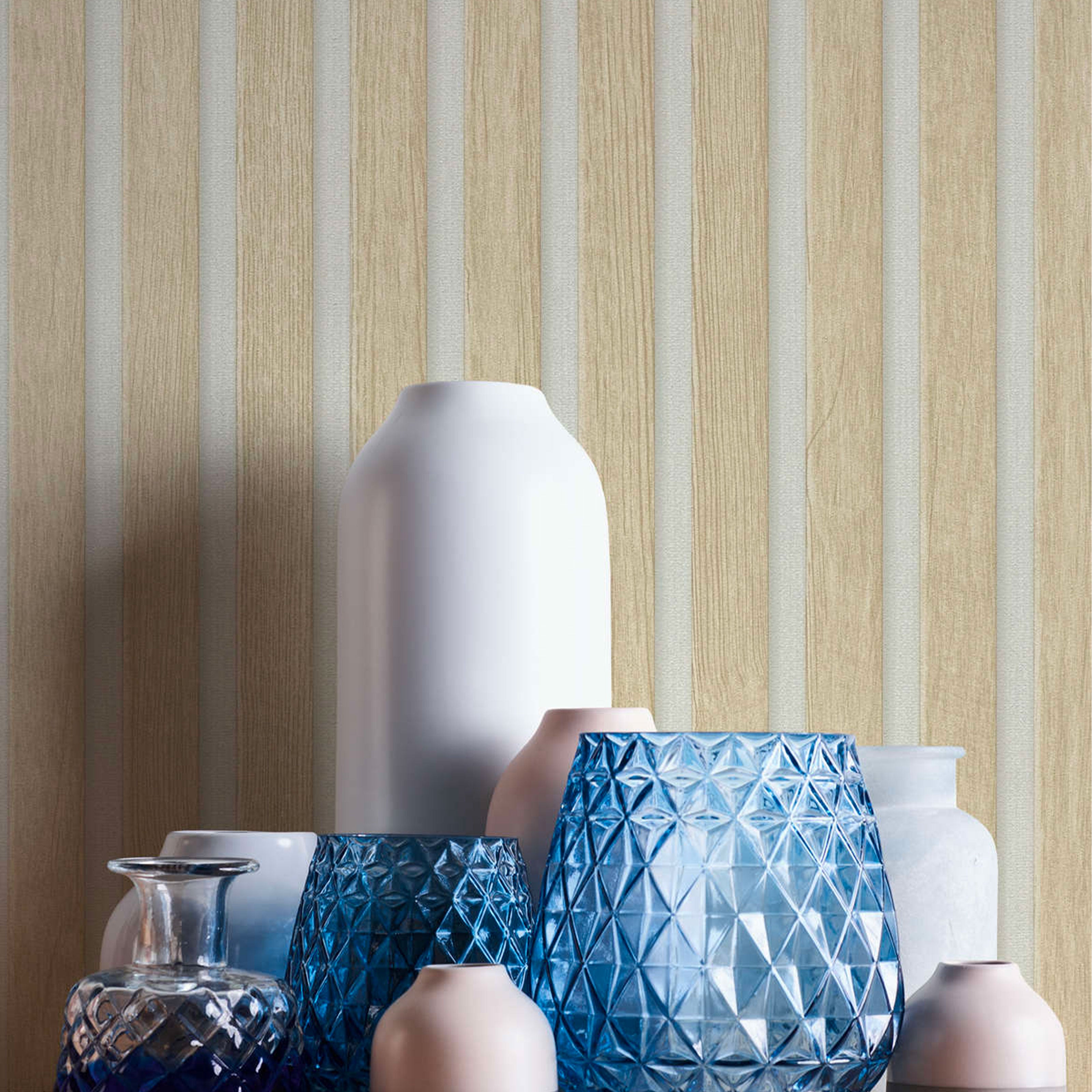 Rotolo da 5 mq di Carta da Parati LAMELLI LEGNO MILLERIGHE 3D effetto Boiserie SBIANCATO - Eternal Parquet