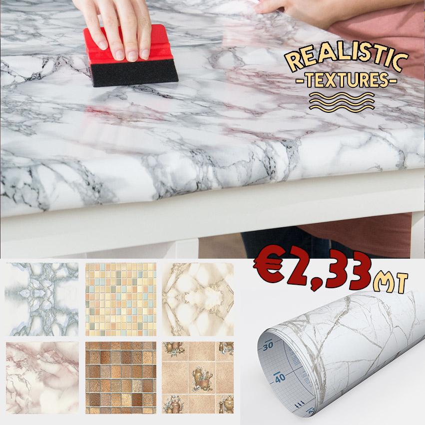 Rotolo di plastica adesiva effetto Marmo, Piastrelle 15mt x 45cm per pareti ecc - Eternal Parquet
