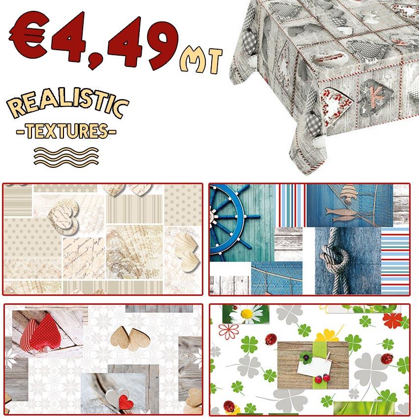 Tovaglia cerata inceratina in TNT antimacchia con decori HD h140 Cuori, Mare ecc. - Eternal Parquet