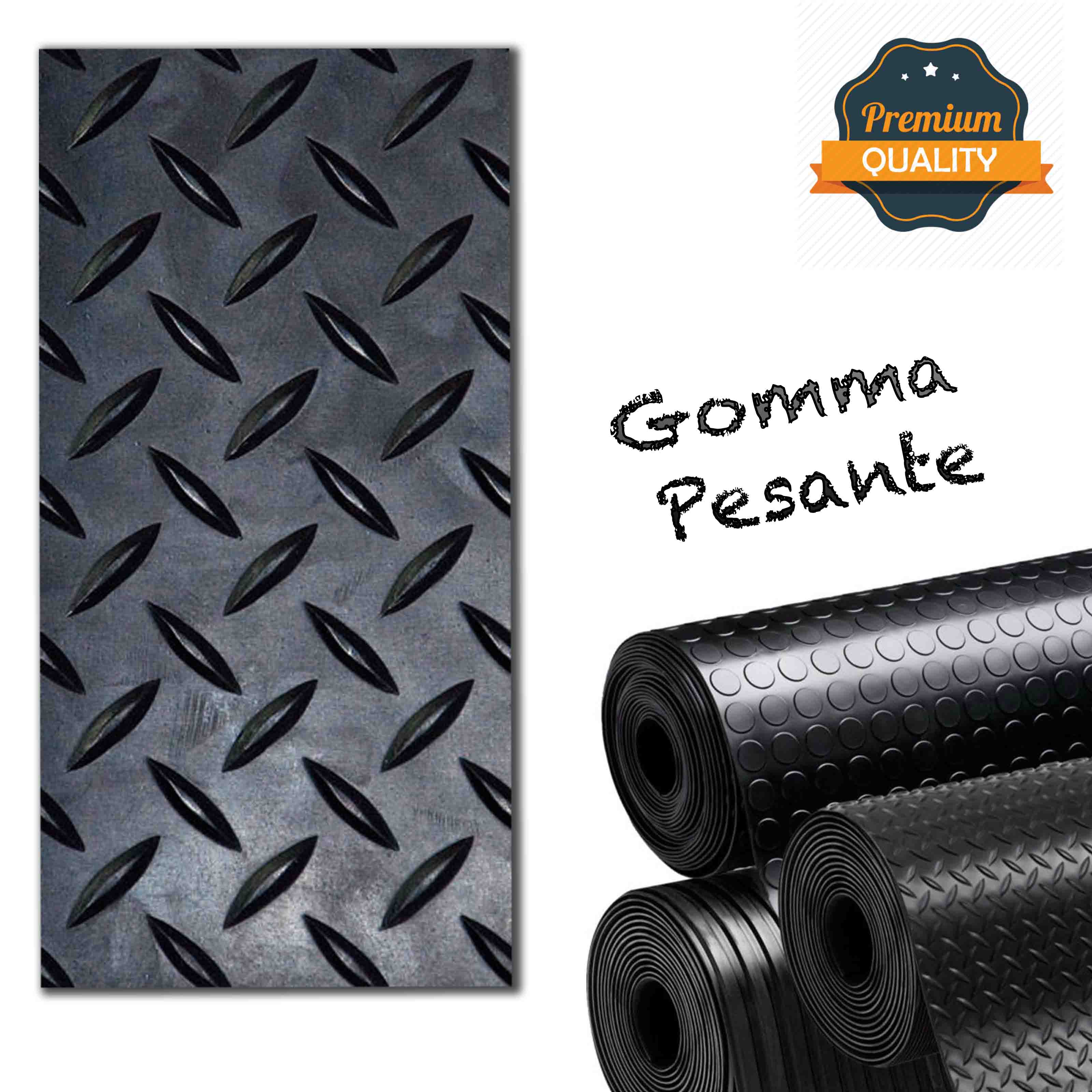 Pavimento ROMBI in gomma (EU) nero ANTISCIVOLO di alta qualità, altezza 130cm spess. mm3 - Eternal Parquet