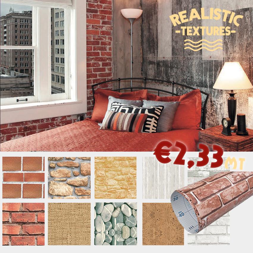 Rotolo di plastica adesiva effetto Mattoni, legno, pietre 15mt x 45cm per mobili - Eternal Parquet