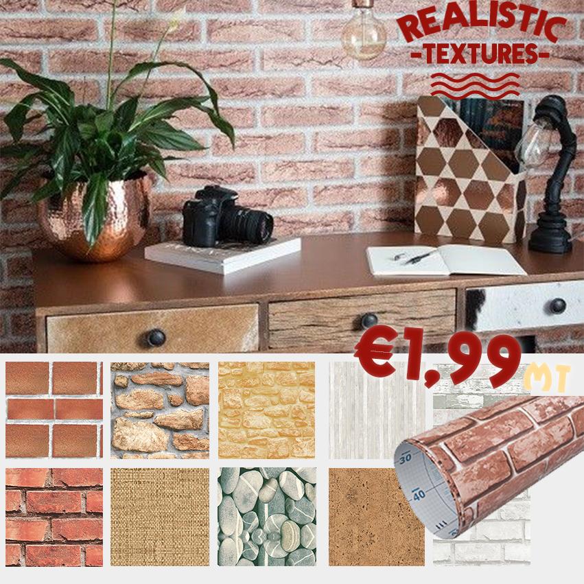 Pelicola di plastica adesiva effetto Mattoni, sughero, legno, pietre 1mt x 45cm - Eternal Parquet