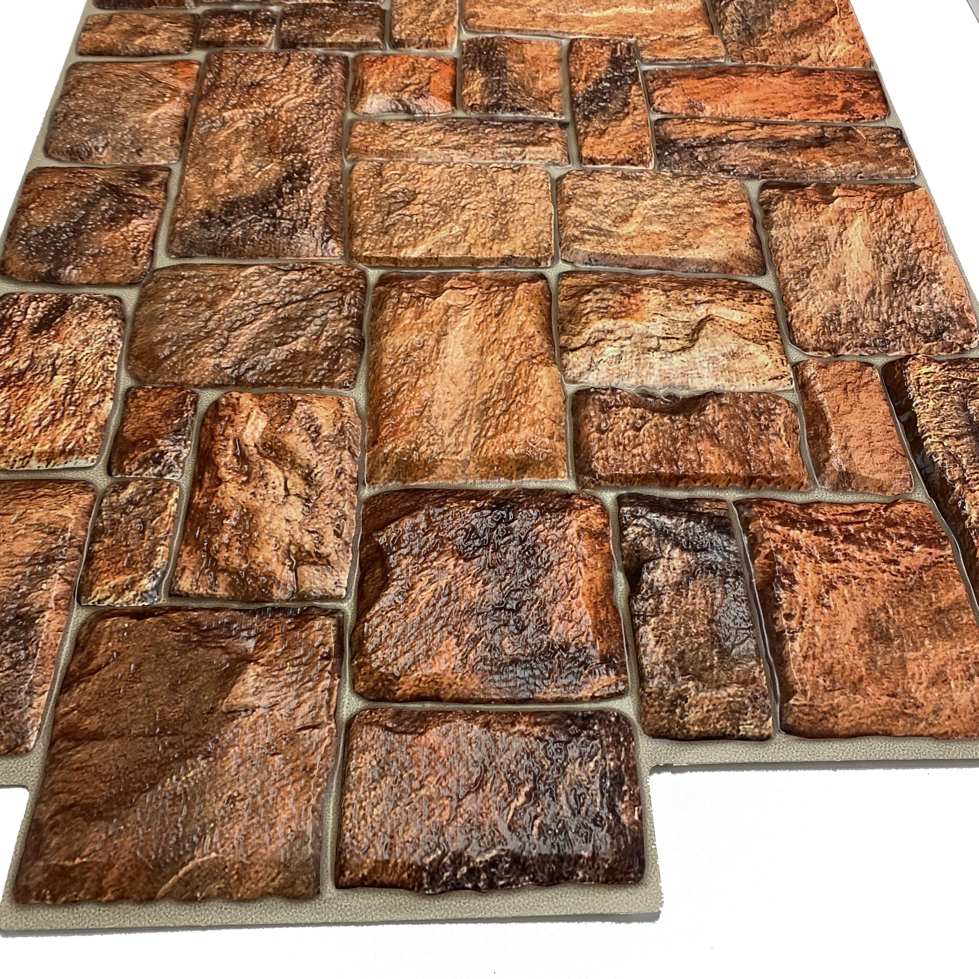 Pannelli 3D Rivestimento a parete in PVC effetto pietra ROSSA NATURALE Realistici e isolanti. - Eternal Parquet