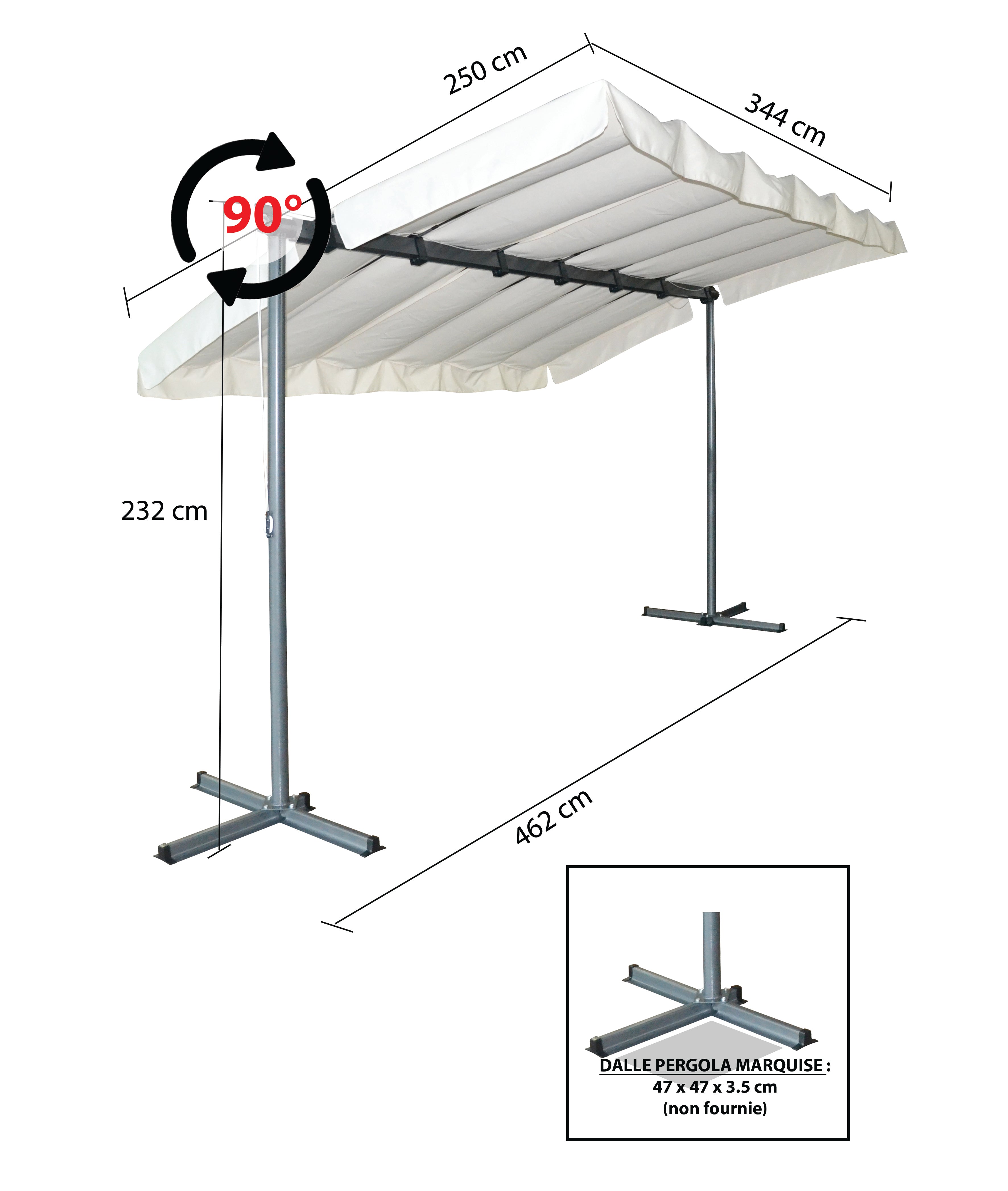 Pegola A Baldacchino Con Telo Girevole Ed Allungabile 250x350x220cm - Eternal Parquet