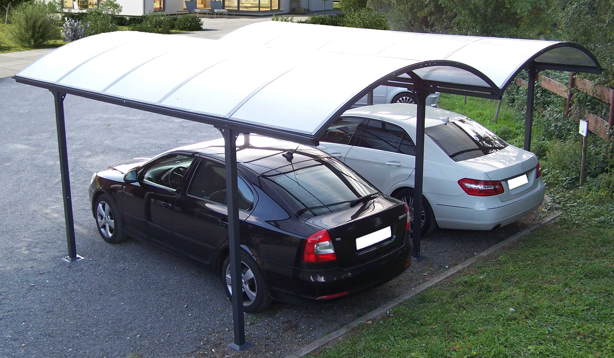 Tettoia Arrotondata Per 2 Posti Auto In Alluminio E Policarbonato Alveolare 600x480cm - Eternal Parquet