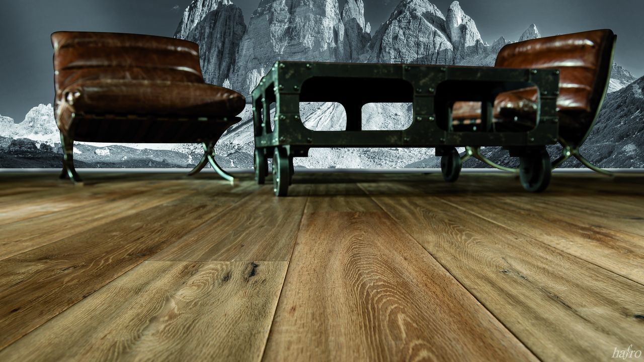 Parquet Maxilistone HAFRO IN ROVERE mod. DOLOMIT PREMIUM senza nodi, piallato a mano, affumicato oliato 1860x189x15mm incollato o flottante