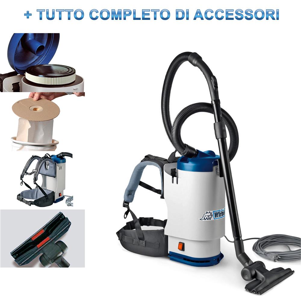 "W1" ASPIRAPOLVERE DORSALE PROFESSIONALE 900W WIRBEL ZAINO POTENTE E MANEGGEVOLE - Eternal Parquet