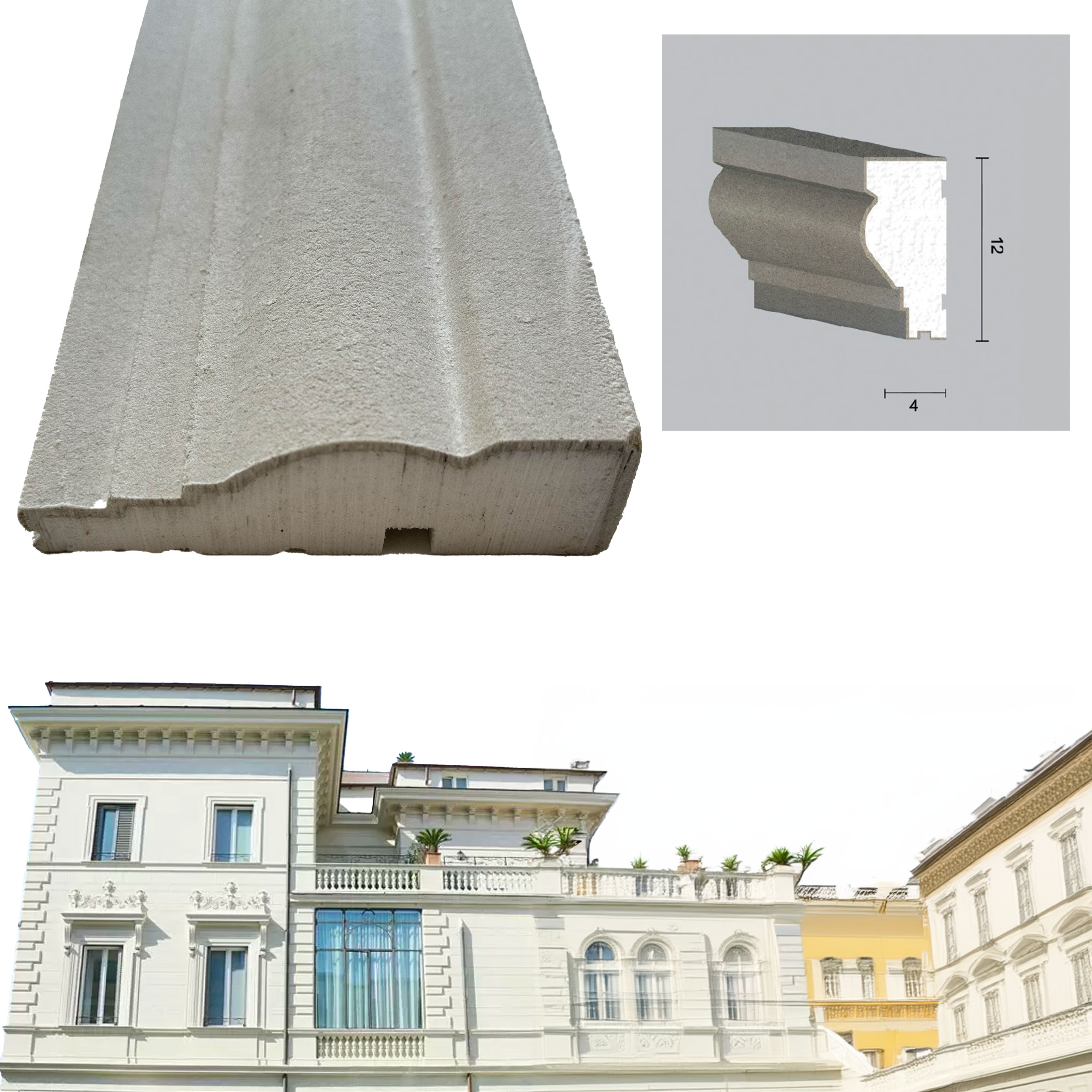 €9,99ml *** STOCK *** Pacco da 28ml di cornice decorativa in XPS Resinata per esterno 12X4X200cm PD073