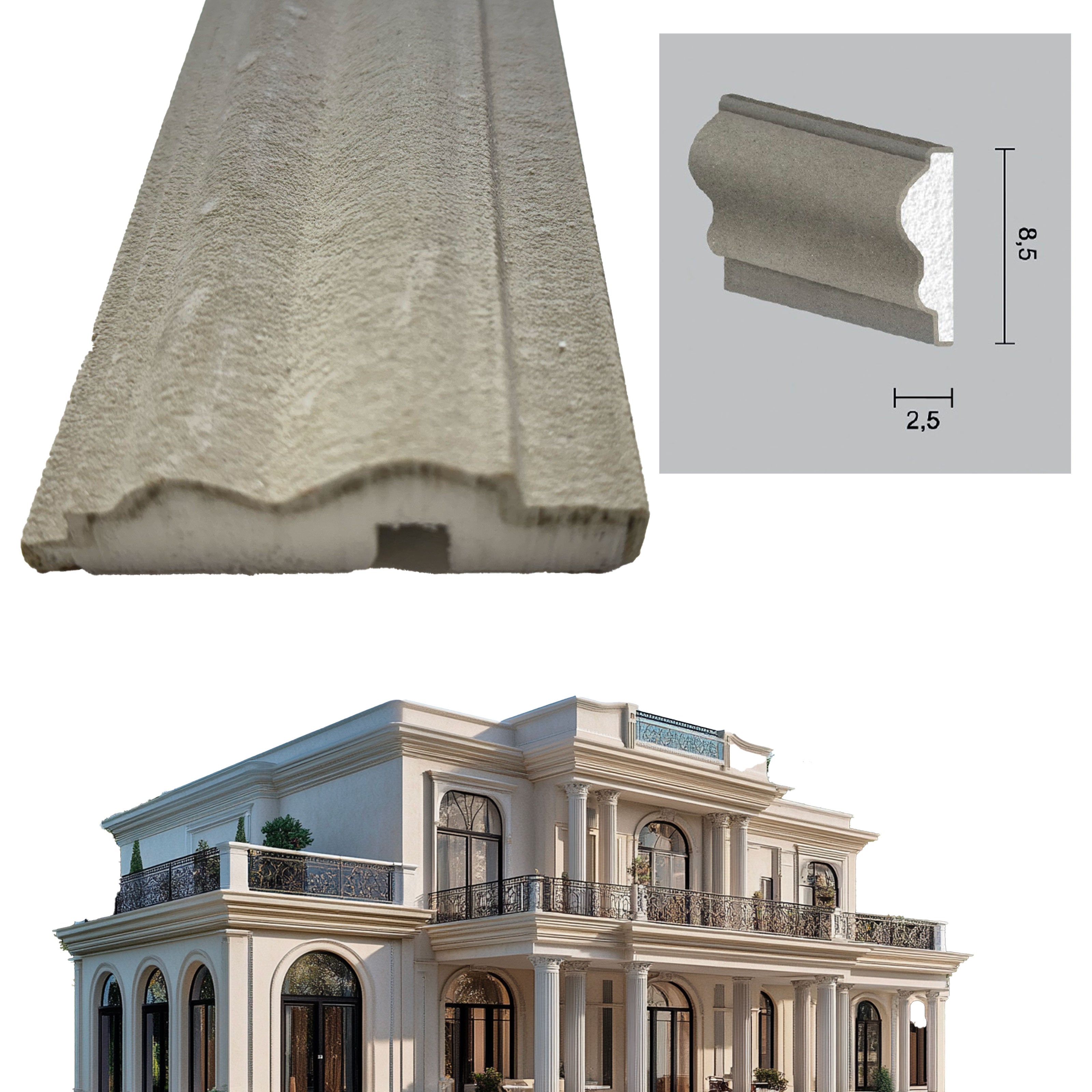 €7,99ml *** STOCK *** Pacco da 24ml di cornice decorativa in XPS Resinata per esterno 8,5X2,5X200cm PD104