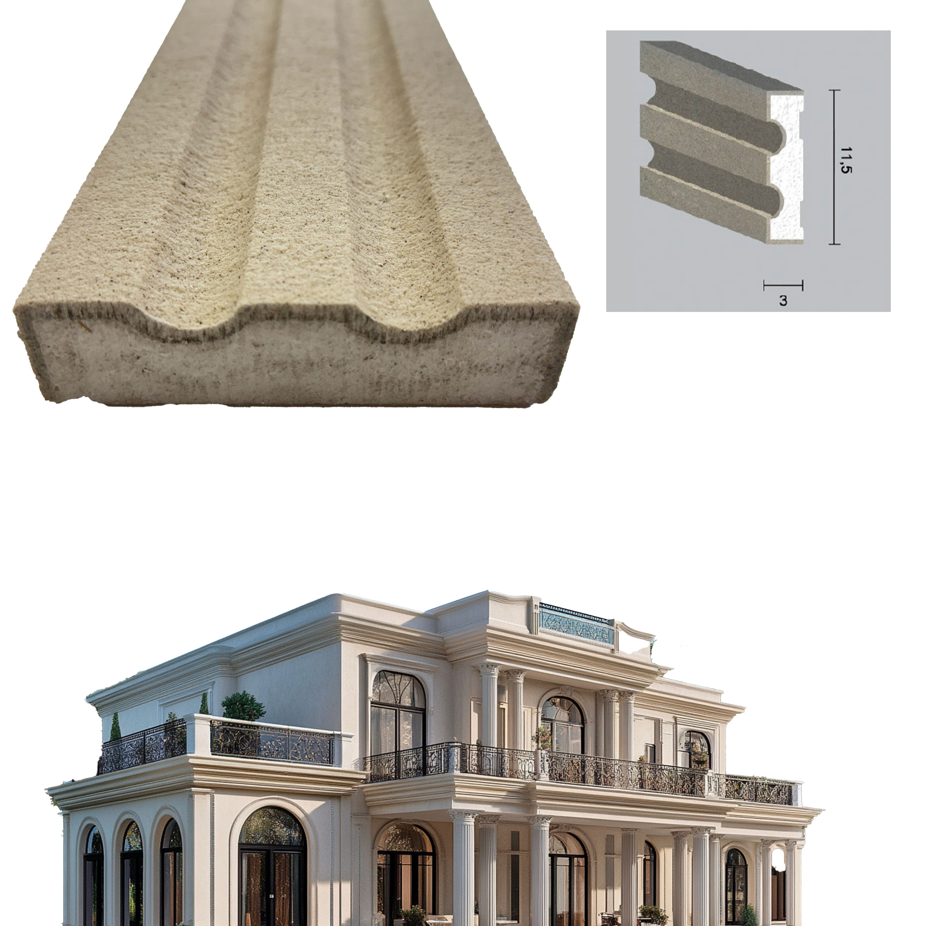 €9,99ml *** STOCK *** Pacco da 12ml di cornice decorativa in XPS Resinata per esterno 12x3x200cm GE/PD112