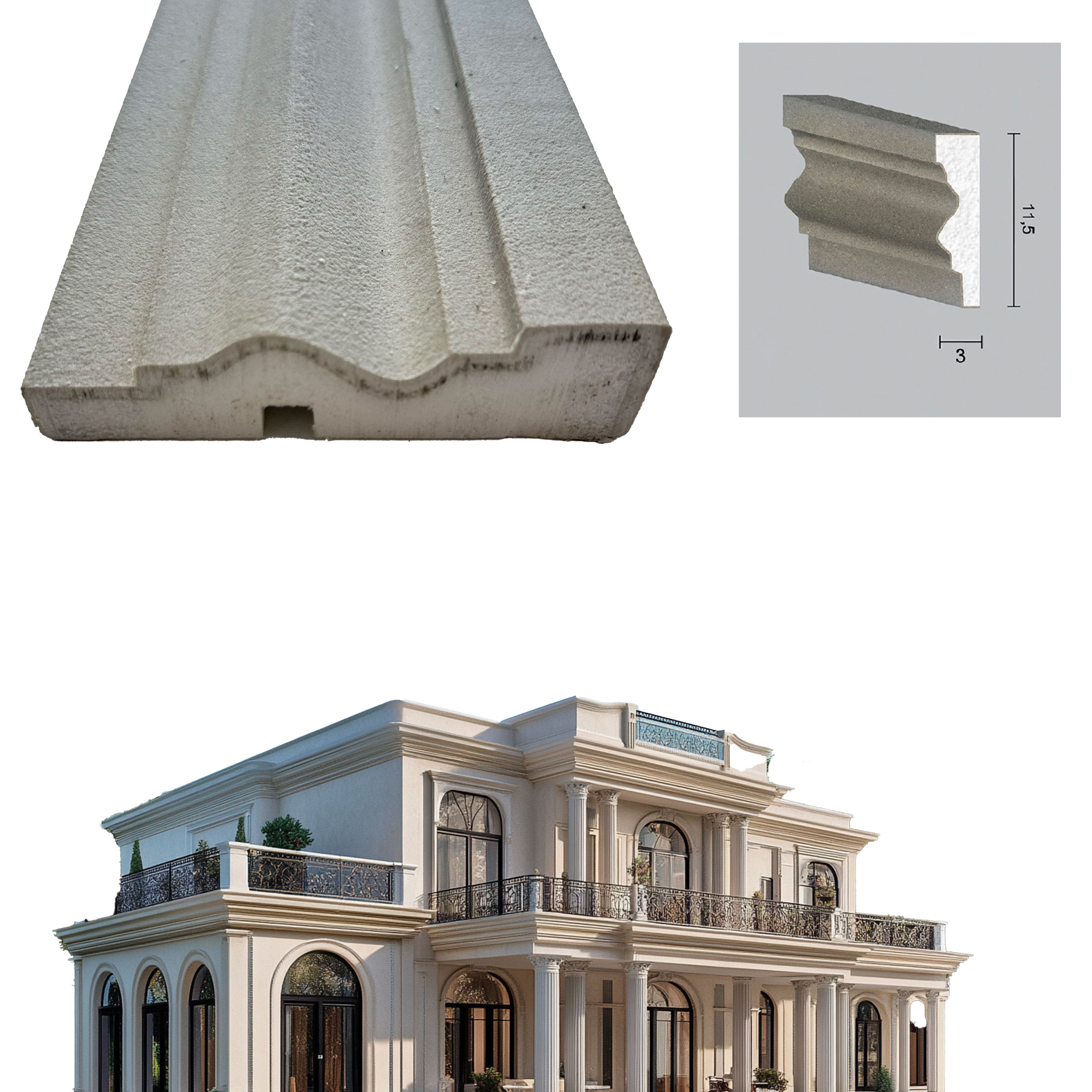 €8,99ml *** STOCK *** Pacco da 20ml di cornice decorativa in XPS Resinata per esterno 11,5X3X200cm PD113