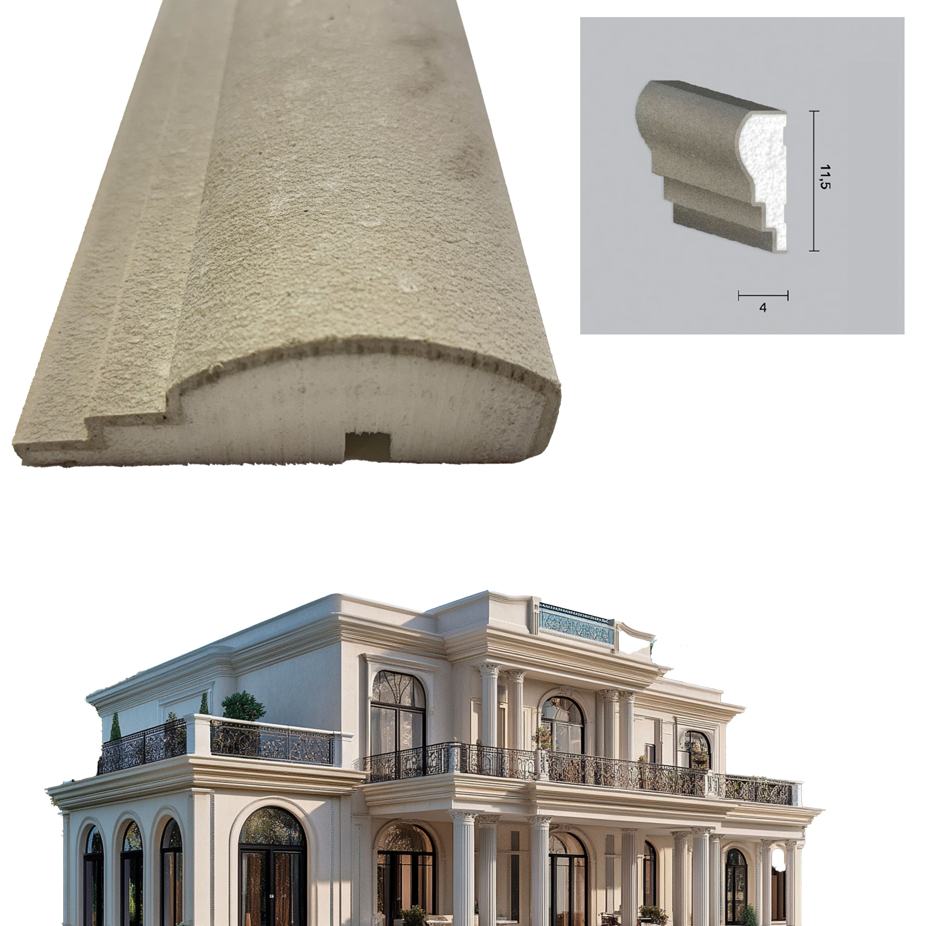 €9,99ml *** STOCK *** Pacco da 20ml di cornice decorativa in XPS Resinata per esterno 11,5X4X200cm PD110