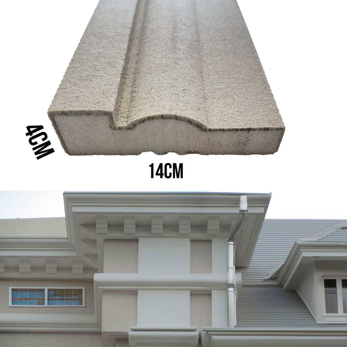 €9,99ml *** STOCK ***. Pacco da 16ml di cornice decorativa in XPS Resinata per esterno 14X4X200cm  PD121 - Eternal Parquet