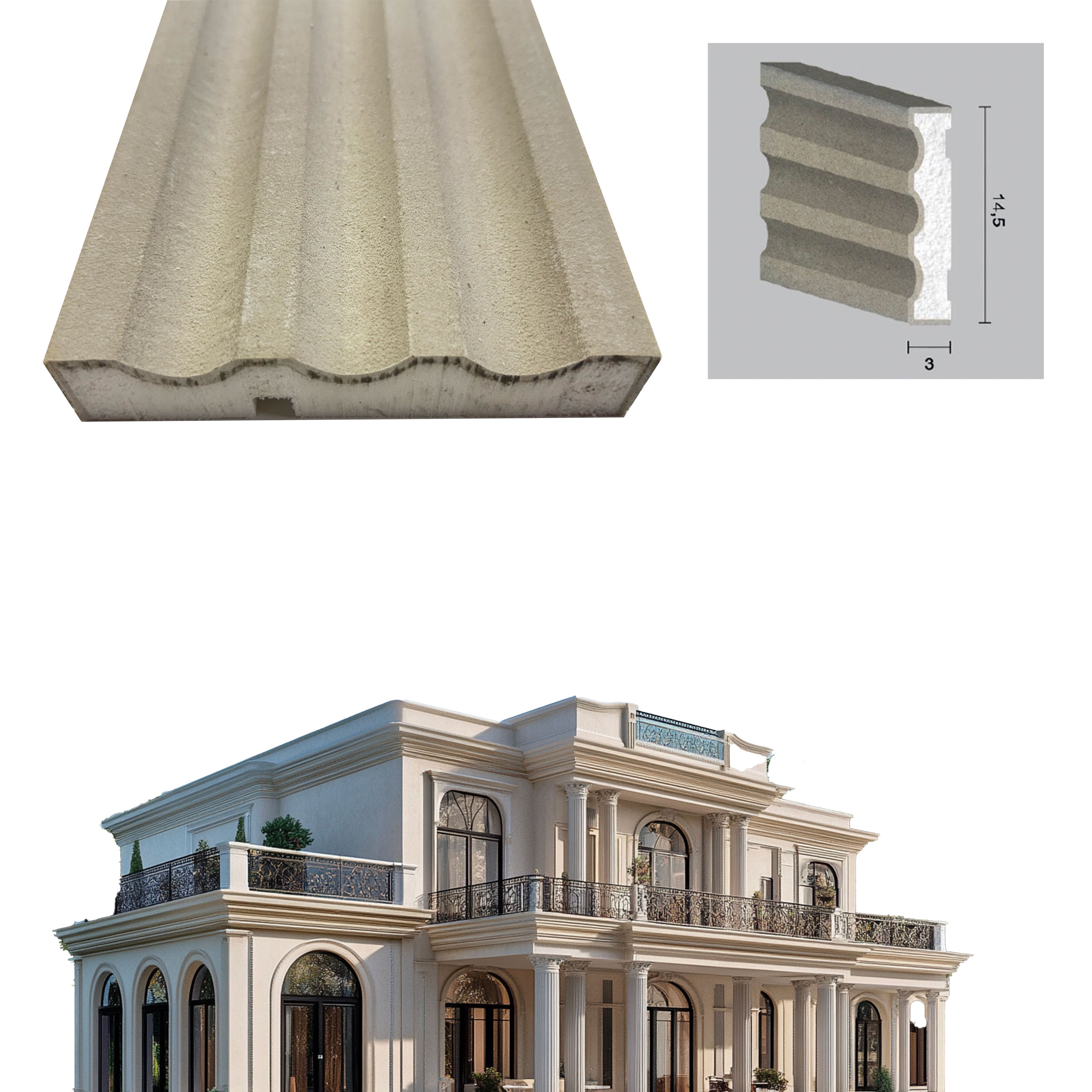 €11,99ml *** STOCK *** Pacco da 16ml di cornice decorativa in XPS Resinata per esterno 14,5x3x200cm PD123