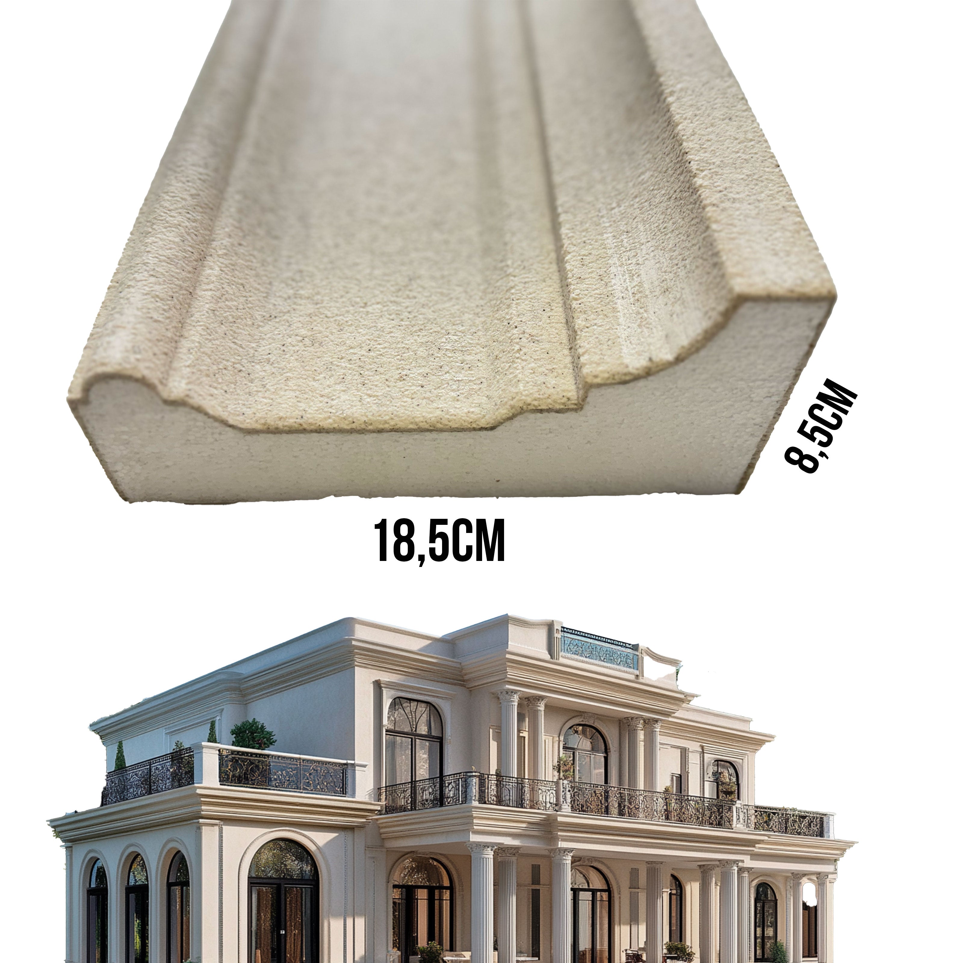 €15,99ml *** STOCK *** Pacco da 16ml di cornice decorativa in XPS Resinata per esterno 18,5X8,5X200cm PD130