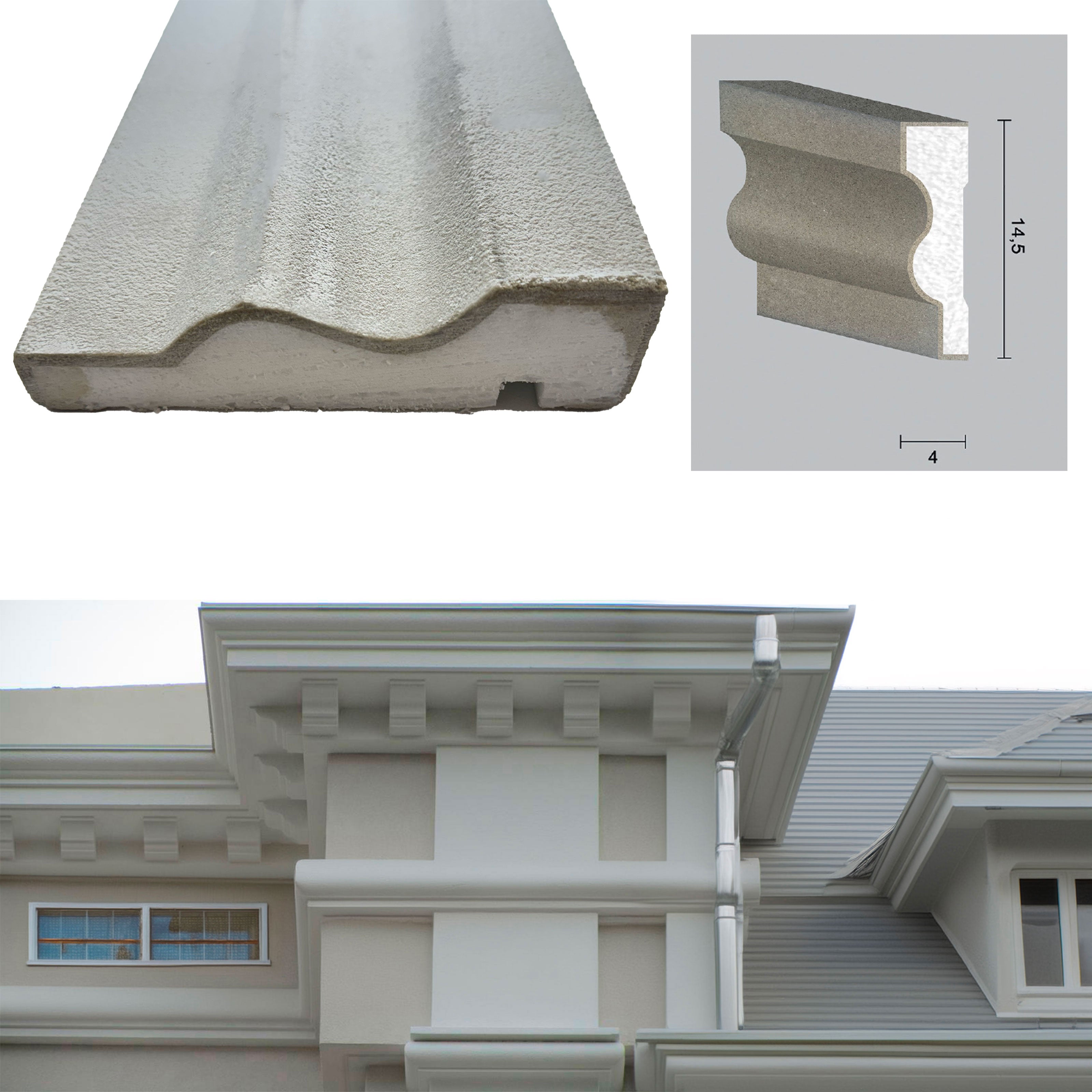 €9,99ml *** STOCK ***. Pacco da 16ml di cornice decorativa in XPS Resinata per esterno 14,5X4X200cm  PD151A