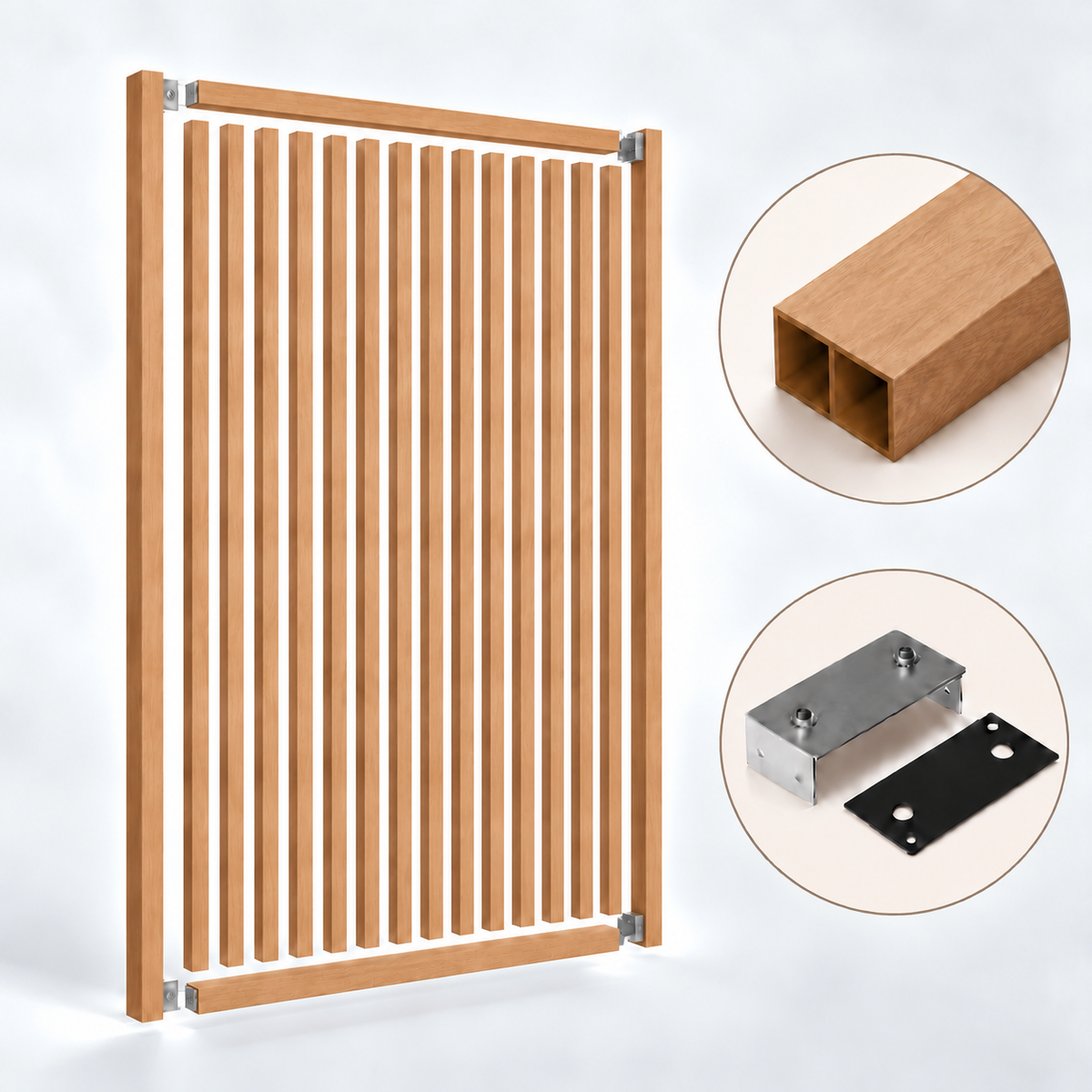 SIPA PURE Kit completo (16 toghe+2 basi orizzontali+staffe fisse) Divisorio Frangiluce in PVC Effetto Legno – rifilabile  1550x2900mm - Eternal Parquet