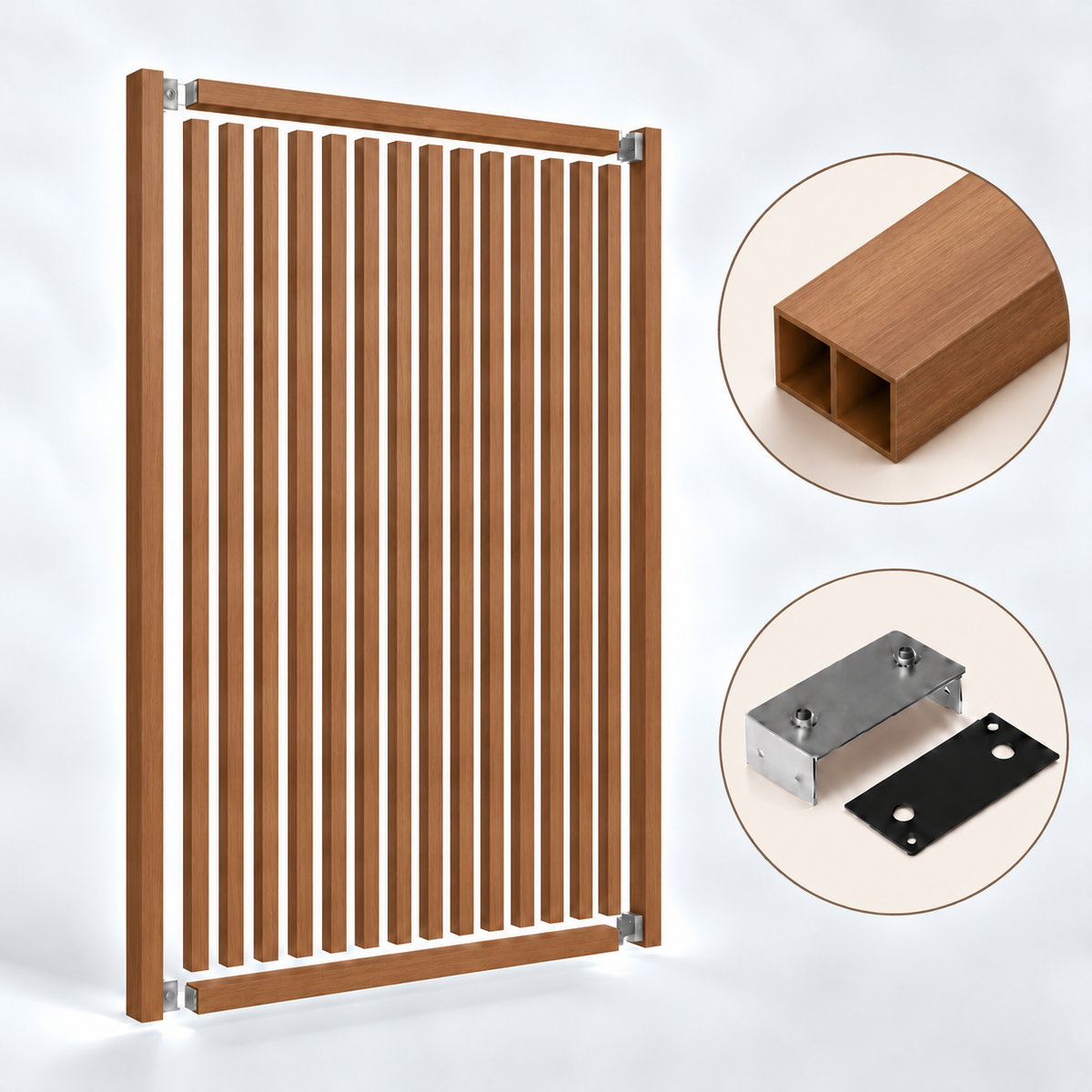 SIPA PURE Kit completo (16 toghe+2 basi orizzontali+staffe fisse) Divisorio Frangiluce in PVC Effetto Legno – rifilabile  1550x2900mm - Eternal Parquet