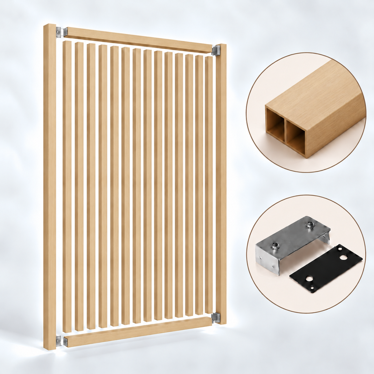 SIPA PURE Kit completo (16 toghe+2 basi orizzontali+staffe fisse) Divisorio Frangiluce in PVC Effetto Legno – rifilabile  1550x2900mm - Eternal Parquet