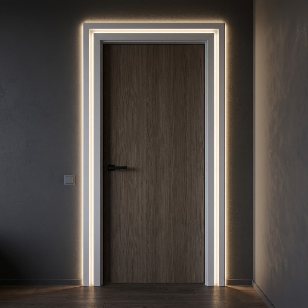 MOSTRINE per PORTE con incasso LED in FIBRA DI LEGNO bianco 80x15  (prezzo al metro)