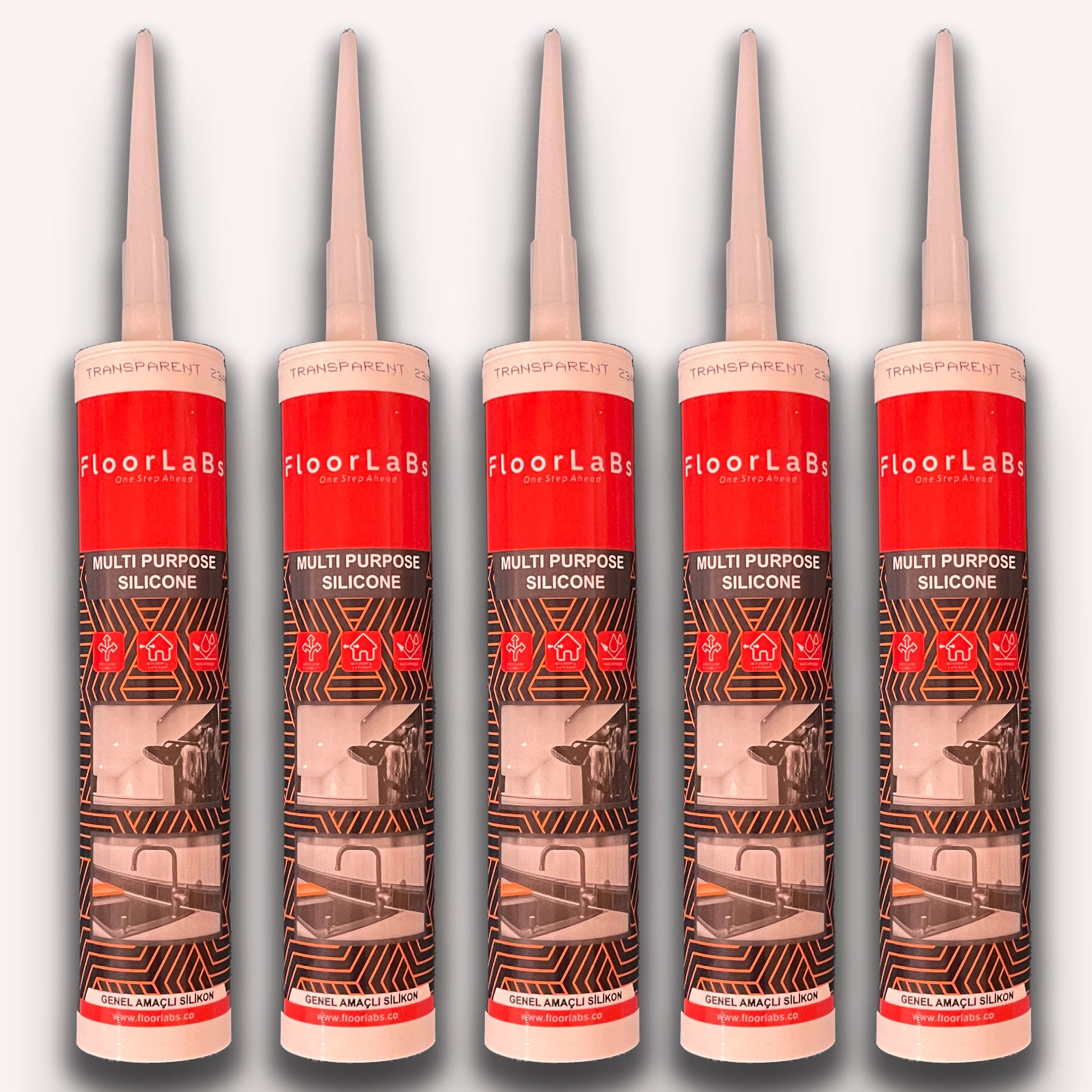 5 boccette da 280gr di Silicone Trasparente acetico universale multiuso antimuffa ad elasticità permanente - Eternal Parquet