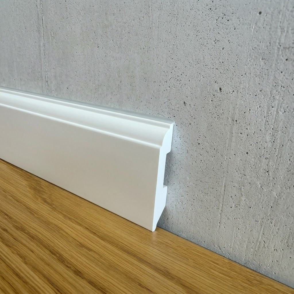 Battiscopa Firenze in POLIMERI linea BASICBOARD  65x10mm - BIANCO pitturabile (prezzo al metro) - Eternal Parquet