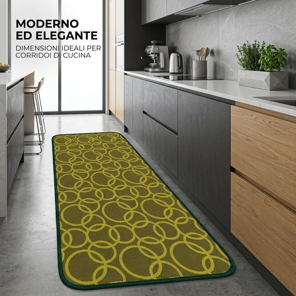 Tappeto passatoia Bordato 4 lati in stoffa decorata resistente e fondo in PVC antiscivolo varie misure Made in Italy