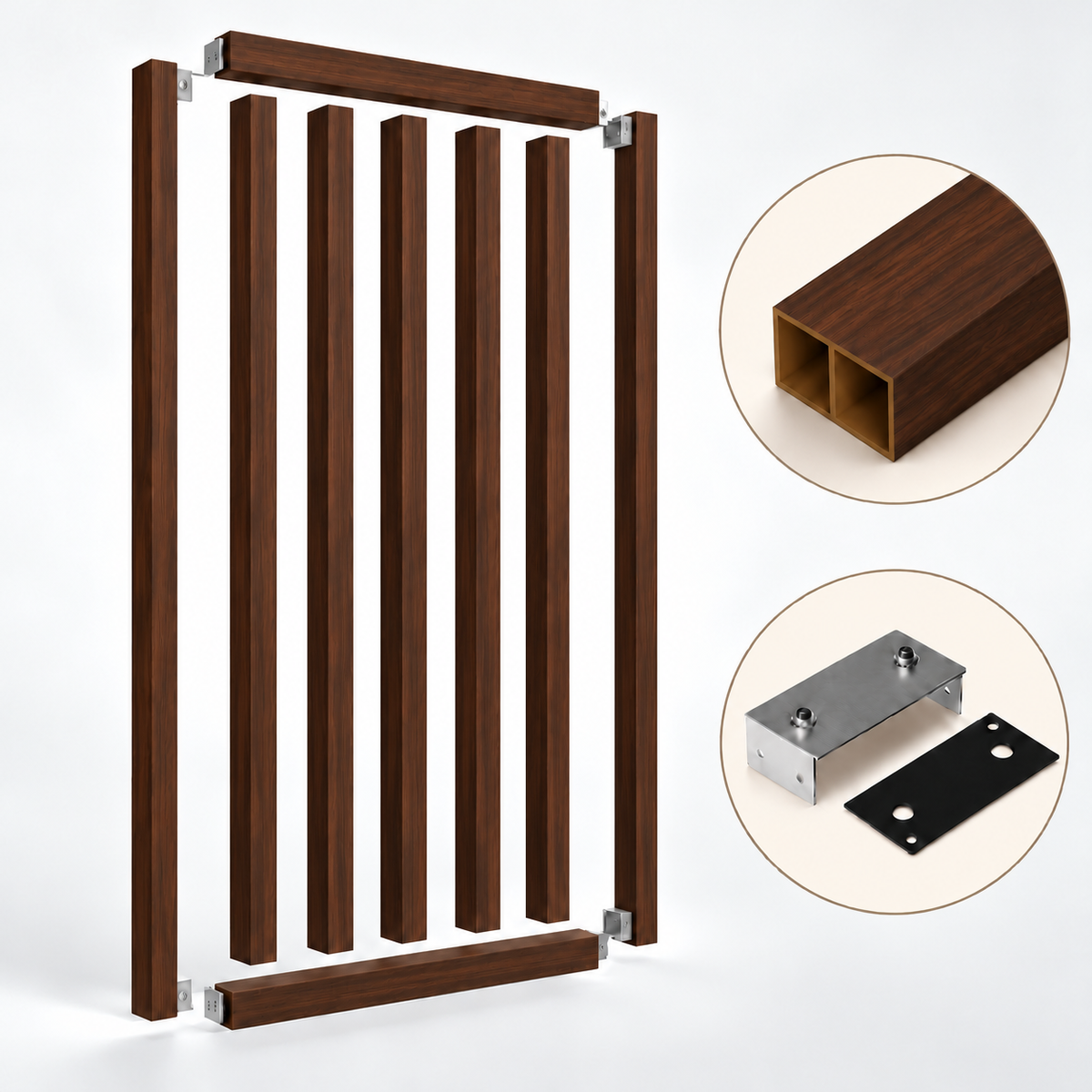 SIPA PURE Kit completo (7 toghe+2 basi orizzontali+staffe fisse) Divisorio Frangiluce in PVC Effetto Legno – rifilabile  650x2900mm