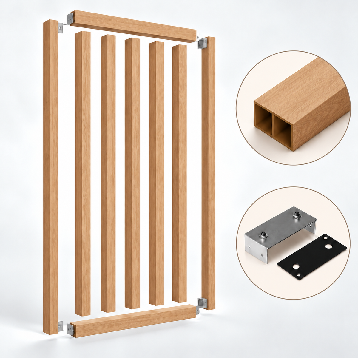 SIPA PURE Kit completo (7 toghe+2 basi orizzontali+staffe fisse) Divisorio Frangiluce in PVC Effetto Legno – rifilabile  650x2900mm