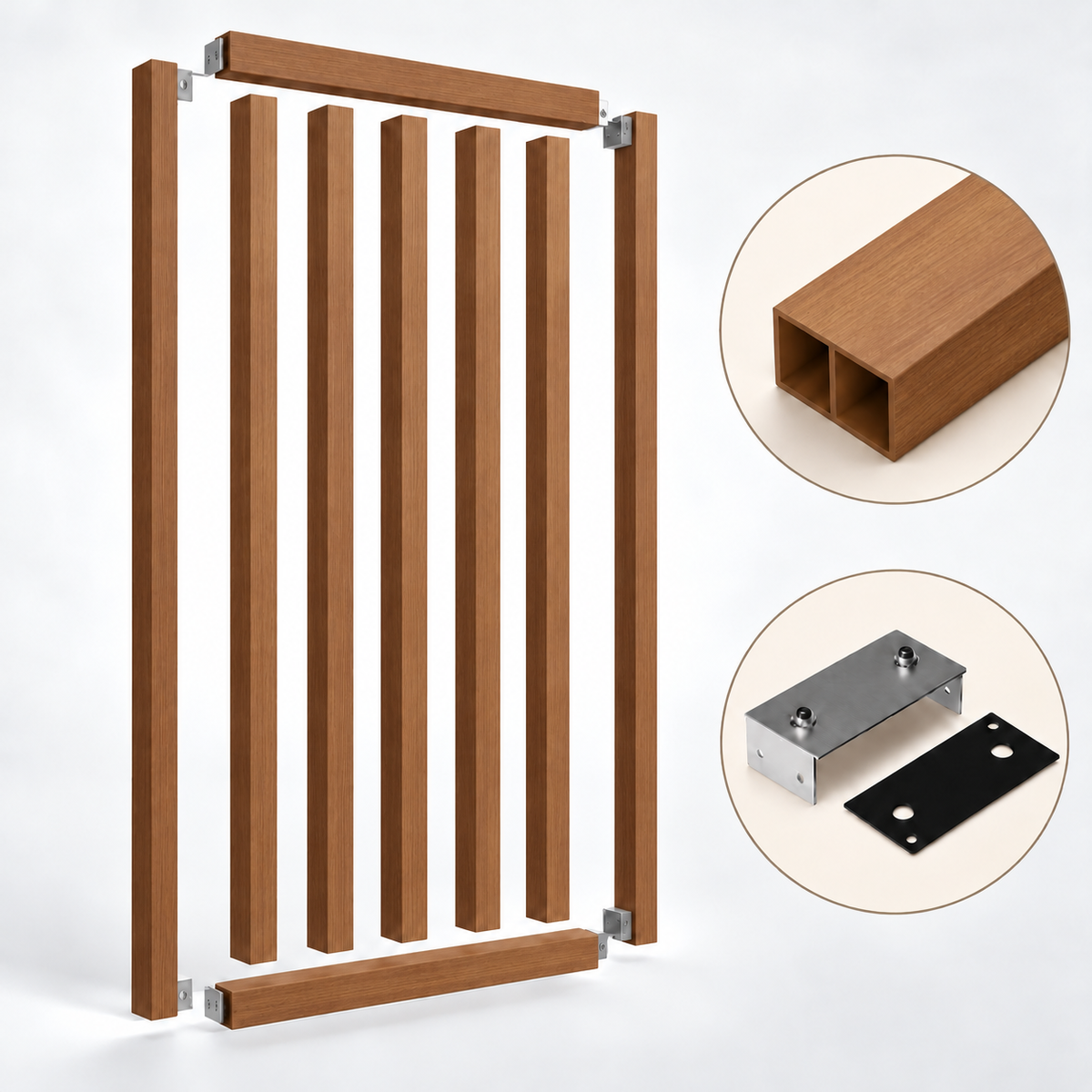 SIPA PURE Kit completo (7 toghe+2 basi orizzontali+staffe fisse) Divisorio Frangiluce in PVC Effetto Legno – rifilabile  650x2900mm