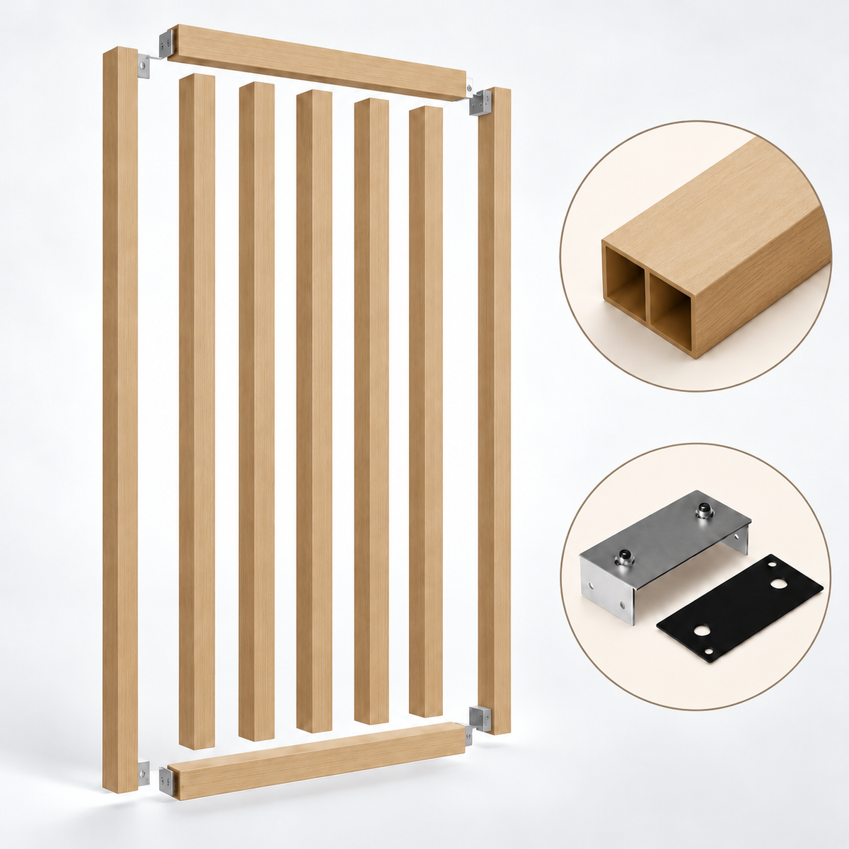 SIPA PURE Kit completo (7 toghe+2 basi orizzontali+staffe fisse) Divisorio Frangiluce in PVC Effetto Legno – rifilabile  650x2900mm