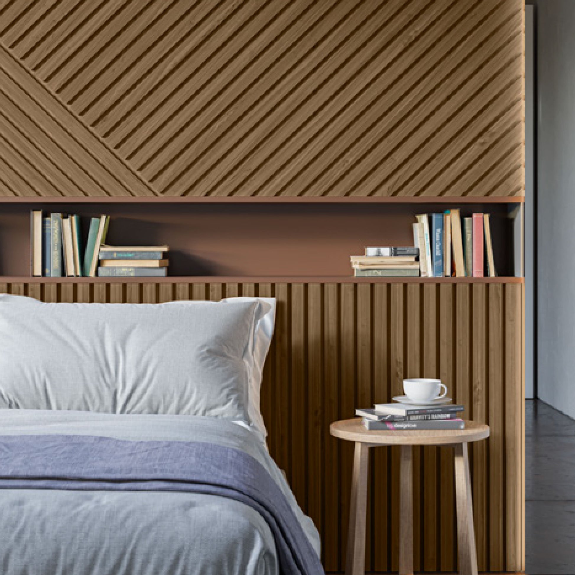 €49,90al mq - pacco da 3,6mq (due aste) 22x600x3000mm di Rivestimento ACUSTICO Pet e polimeri LAMELLI vari decori - Eternal Parquet