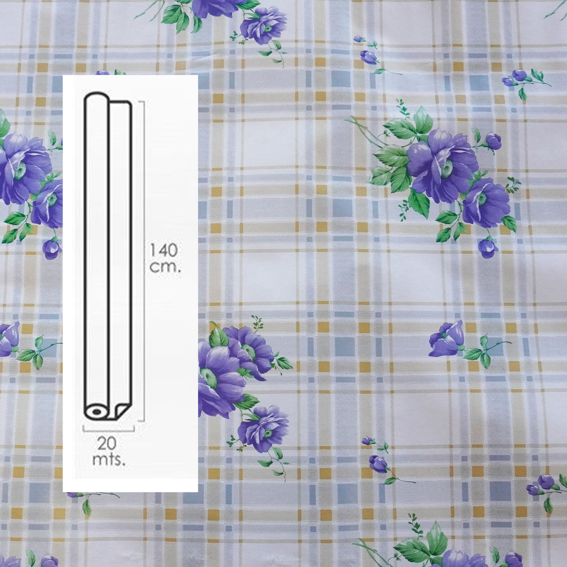 ***MEGA STOCK*** Rotolo da 20 metri (H140cm) di Tovaglia PVC telata cerata Per Casa, Sagre, Pizzerie FIORI E QUADRI BLU - Eternal Parquet