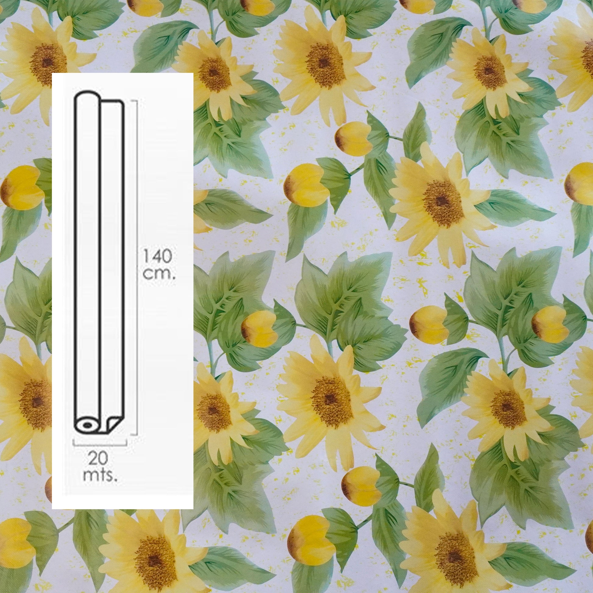 ***MEGA STOCK*** Rotolo da 20 metri (H140cm) di Tovaglia PVC telata cerata Per Casa, Sagre, Pizzerie GIRASOLI CON VERDE - Eternal Parquet