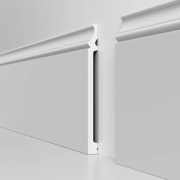 Battiscopa RESISTO in polimeri extracompatti mod. HELIZABETH Bianco mis. 180x15mm (prezzo al metro)