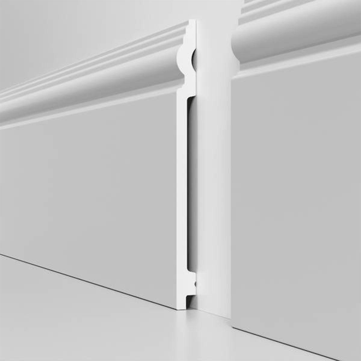 Battiscopa RESISTO in polimeri extracompatti mod. SFORZESCO Bianco mis. 200x15mm (prezzo al metro)