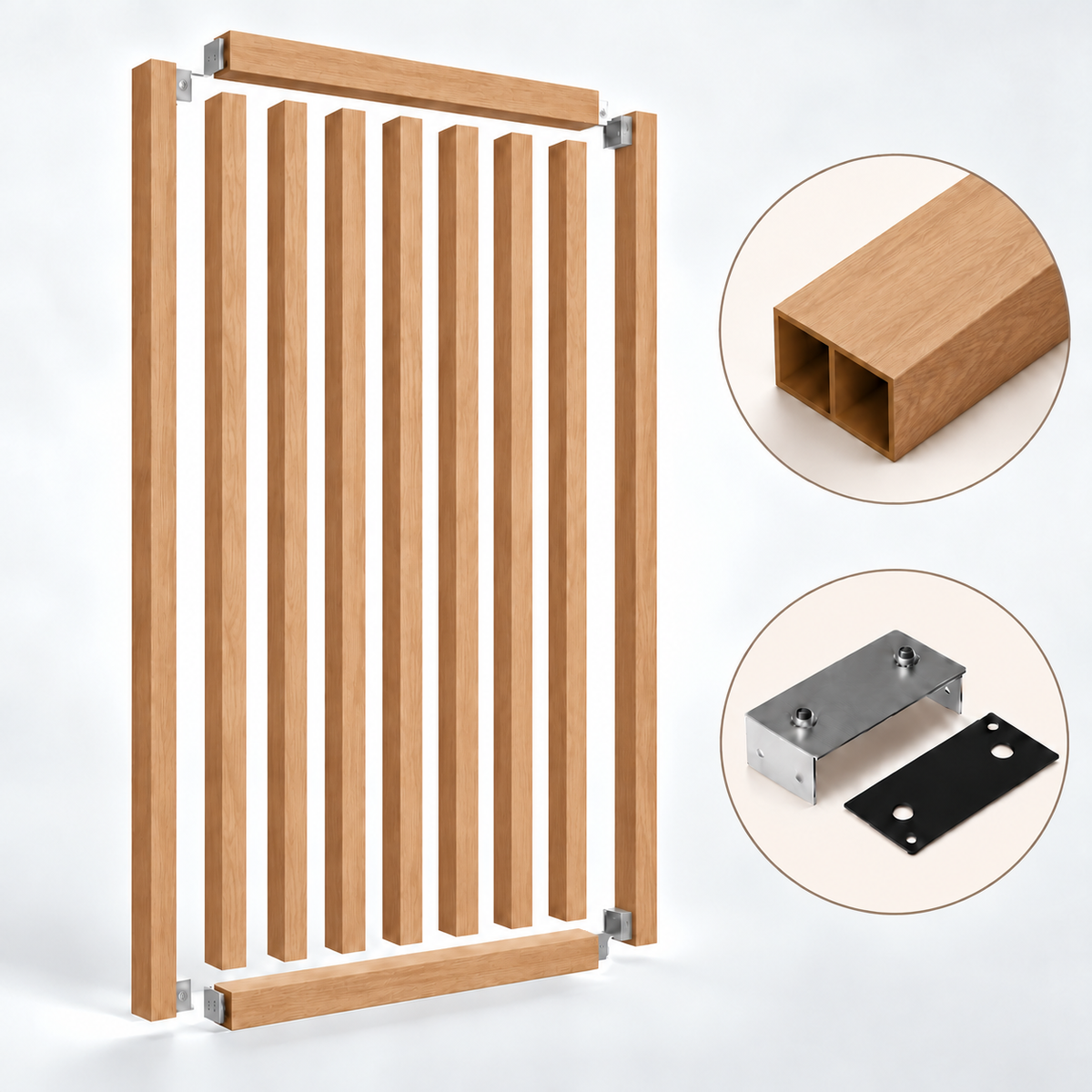 SIPA PURE Kit completo (9 toghe+2 basi orizzontali+staffe fisse) Divisorio Frangiluce in PVC Effetto Legno – rifilabile  850x2900mm