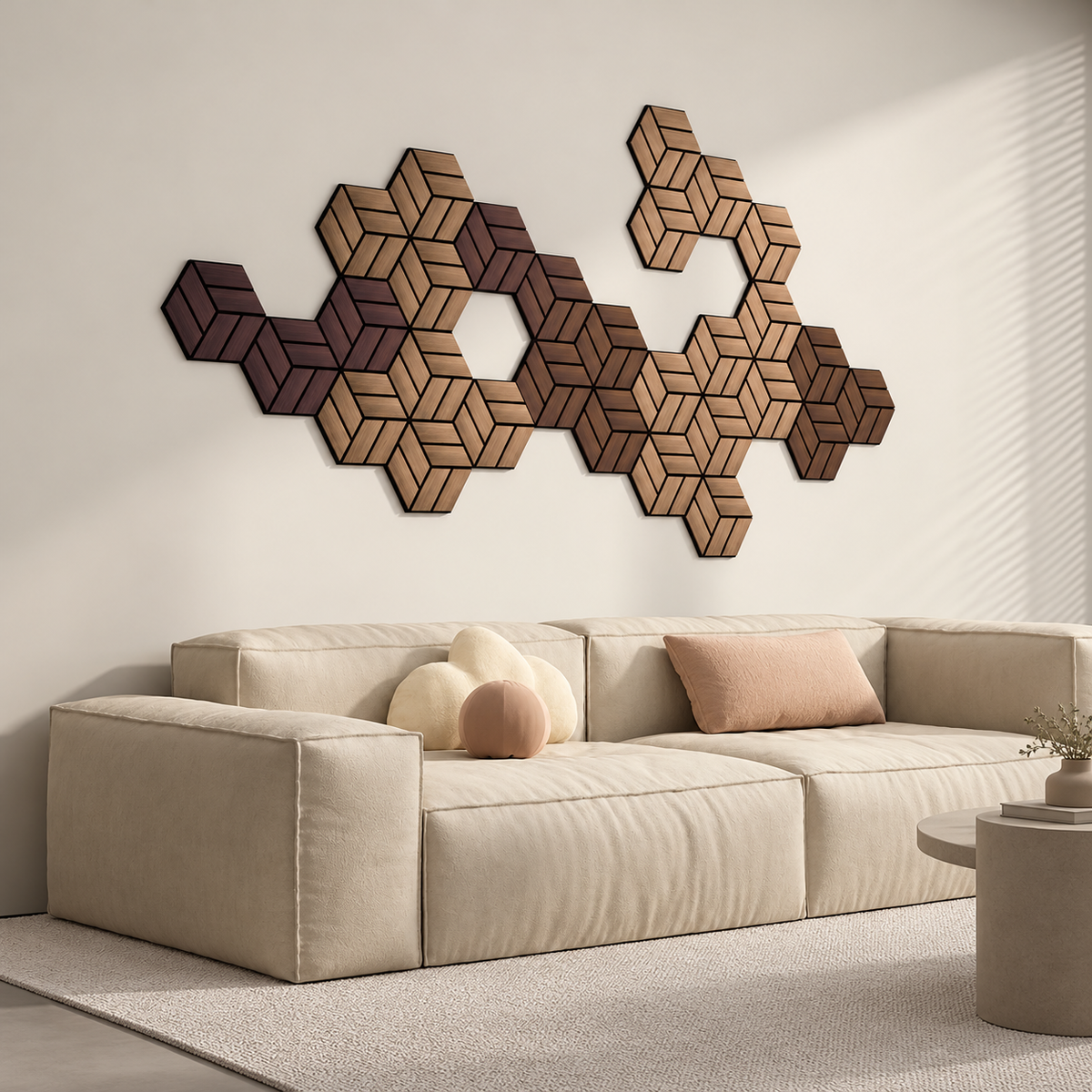 Pannello acustico professionale decorativo Esagonale 300x260x18mm in VERO LEGNO+Pet+Mdf "varie essenze" - Eternal Parquet