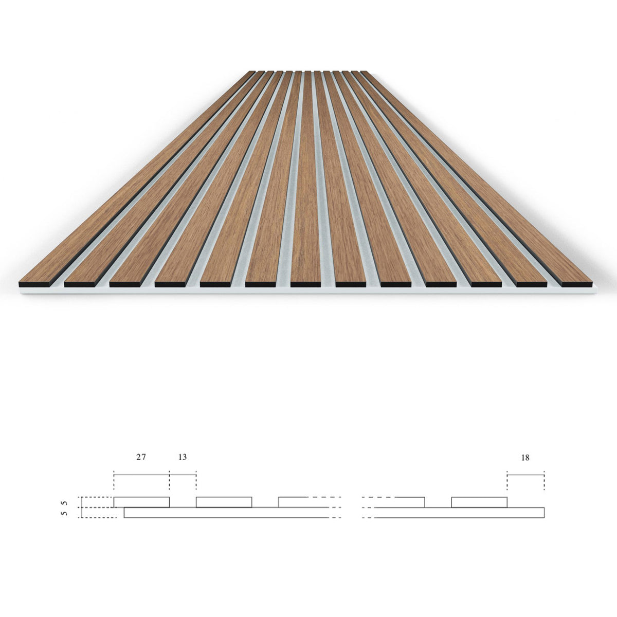 Pannello acustico dogato cannettato decorativo 2800x600x10mm in VERO LEGNO+Pet+Mdf "varie essenze" - Eternal Parquet