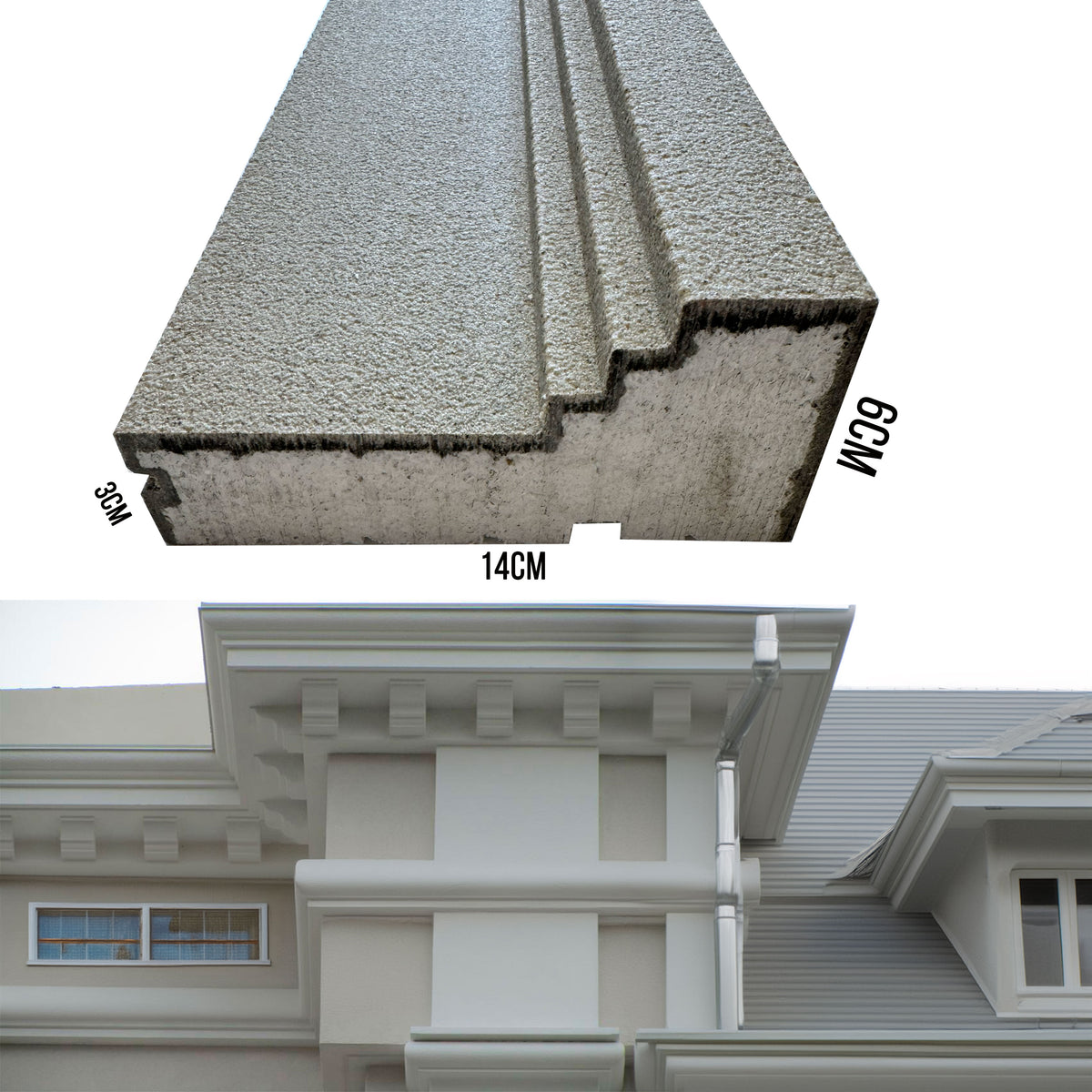 €9,99ml *** STOCK ***. Pacco da 24ml di cornice decorativa in XPS Resinata per esterno 14X6,5X200cm  PD78 - Eternal Parquet